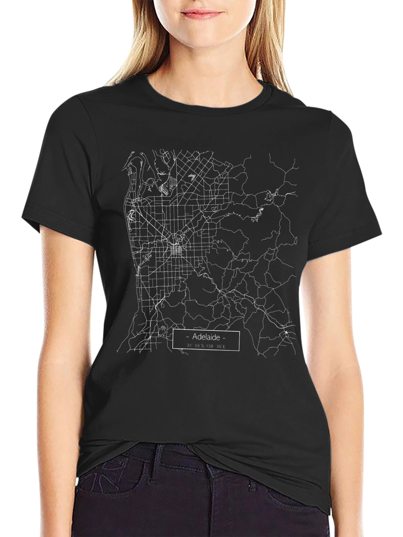 Adelaide City Map Tee - Black Graphic T-Shirt