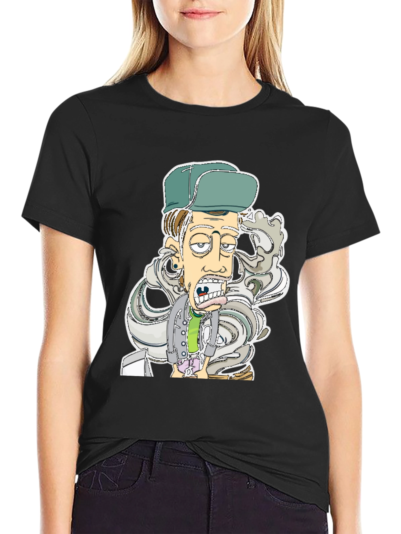Cartoon Character Graphic Black T-Shirt