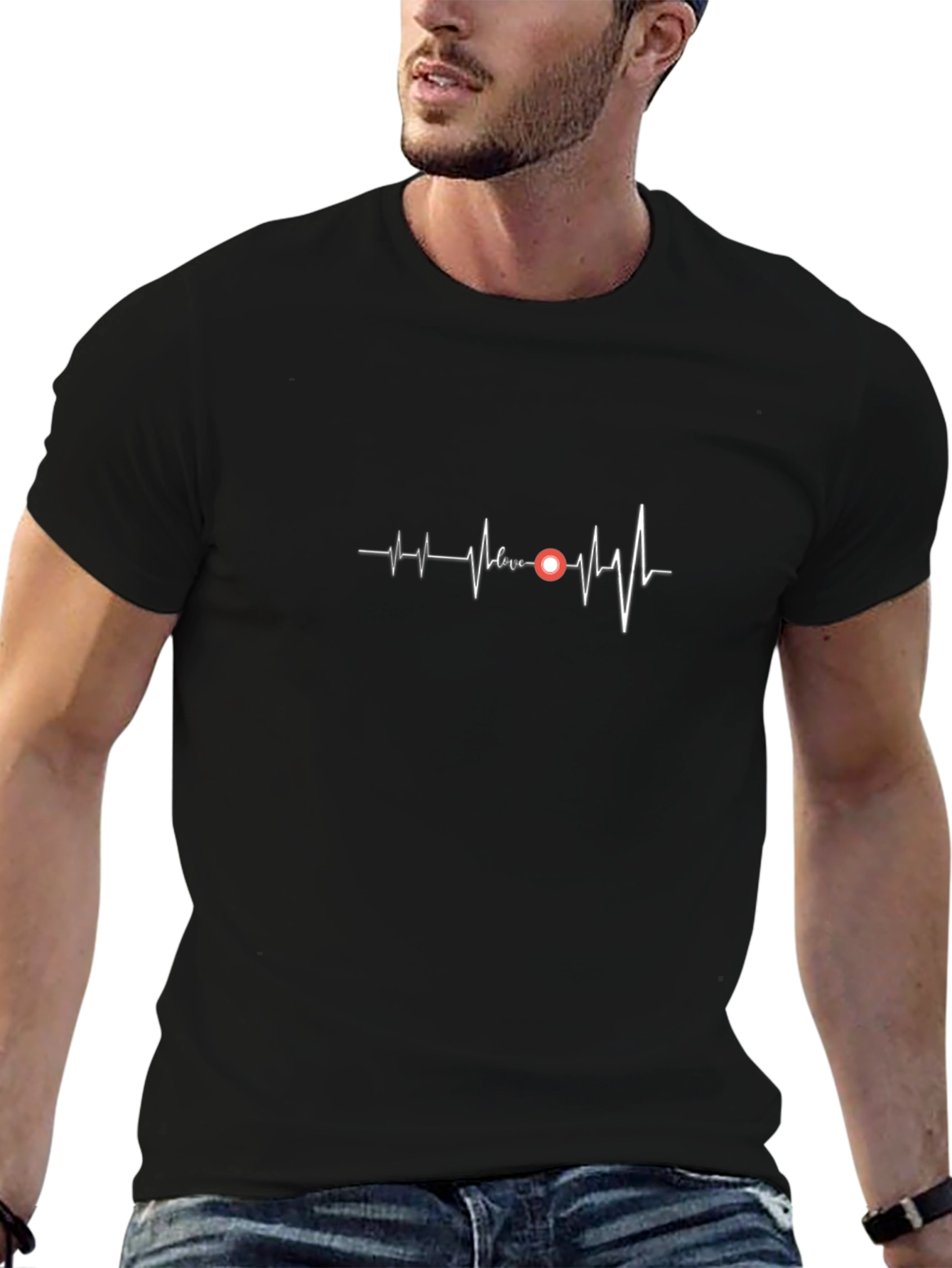 Heartbeat Love Graphic T-Shirt - Stylish Black Tee