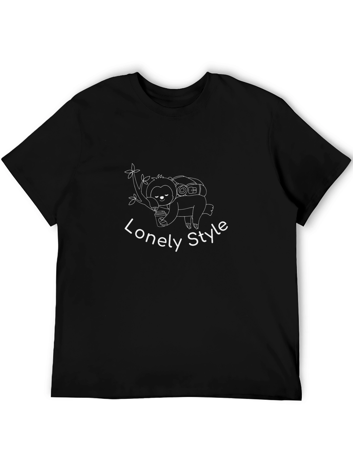 Lonely Style Sloth Graphic T-Shirt - Black