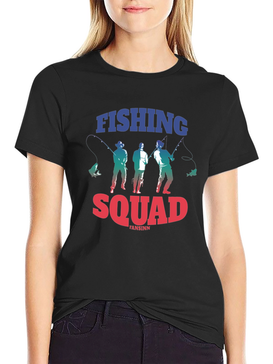 Fishing Squad Graphic Tee - Black Cotton T-Shirt