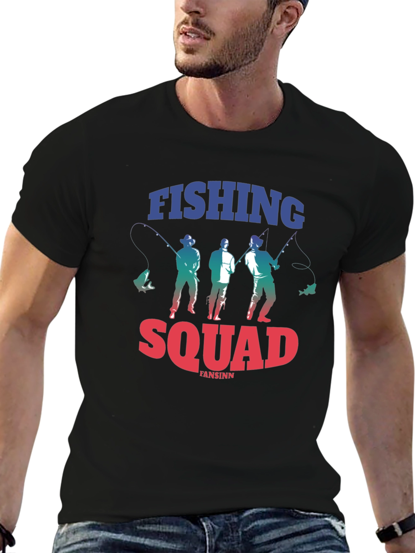Fishing Squad Graphic Tee - Black Cotton T-Shirt