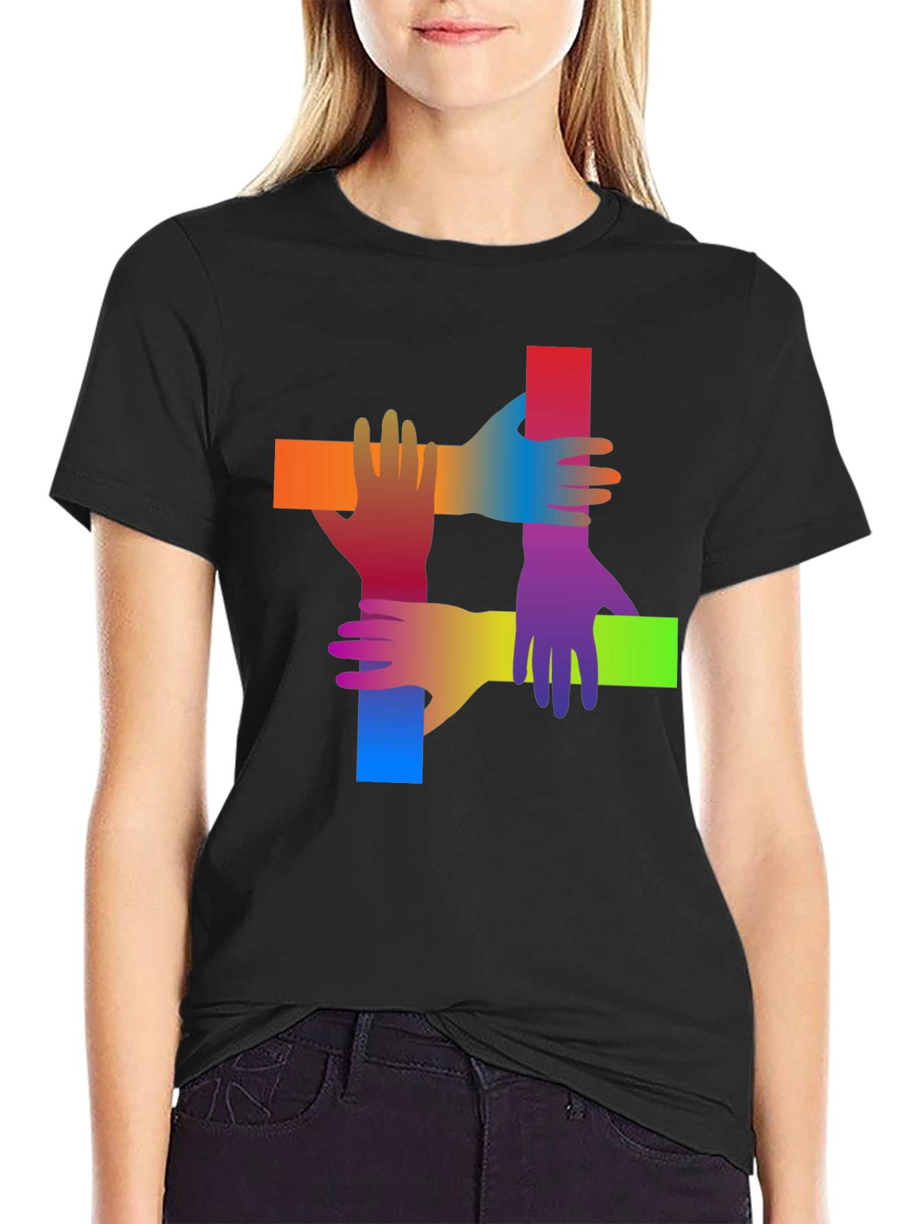 Rainbow Hand Graphic Black T-Shirt