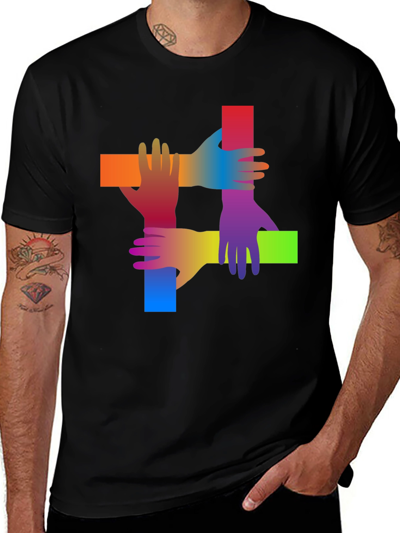 Rainbow Hand Graphic Black T-Shirt