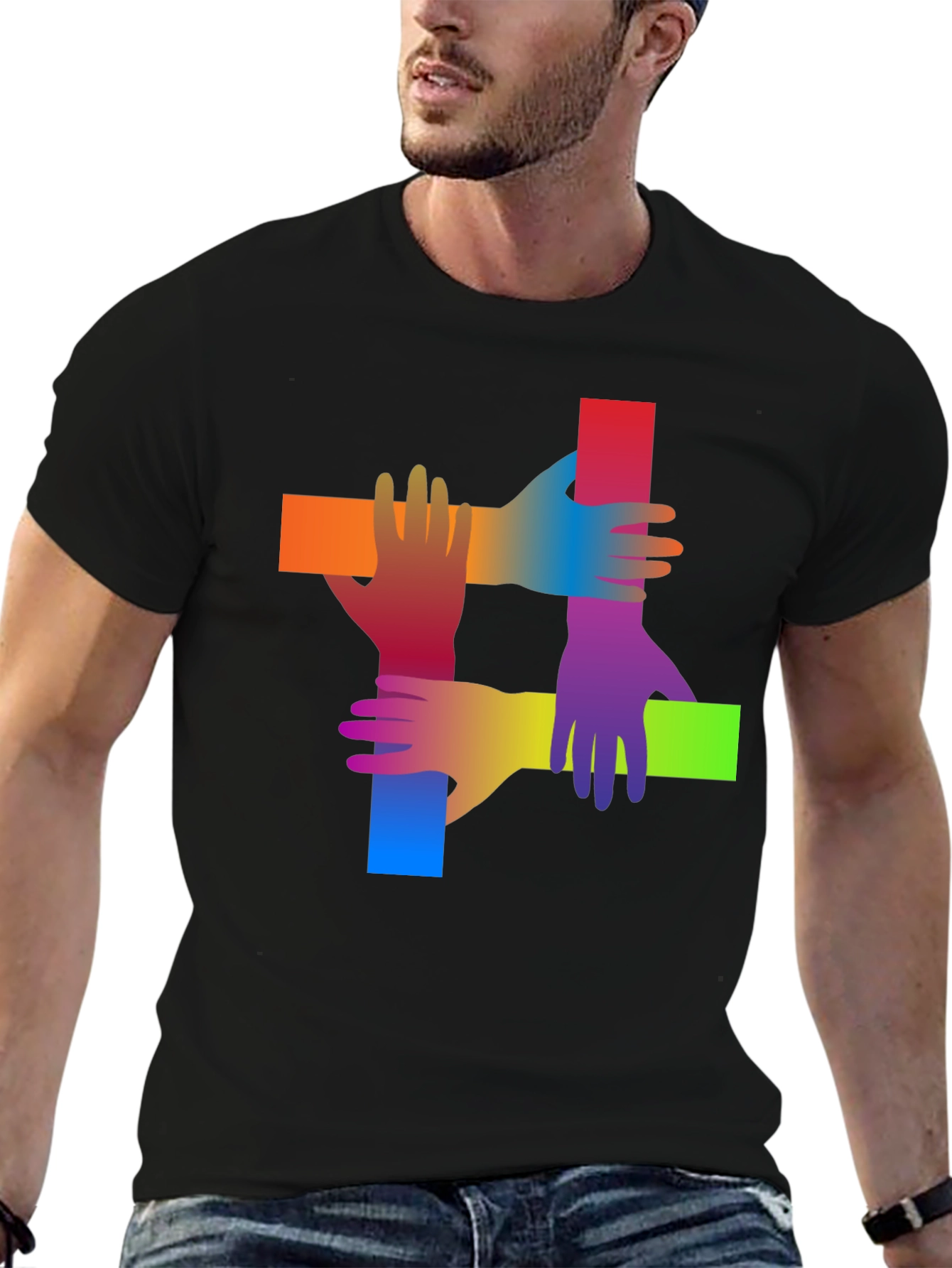 Rainbow Hand Graphic Black T-Shirt