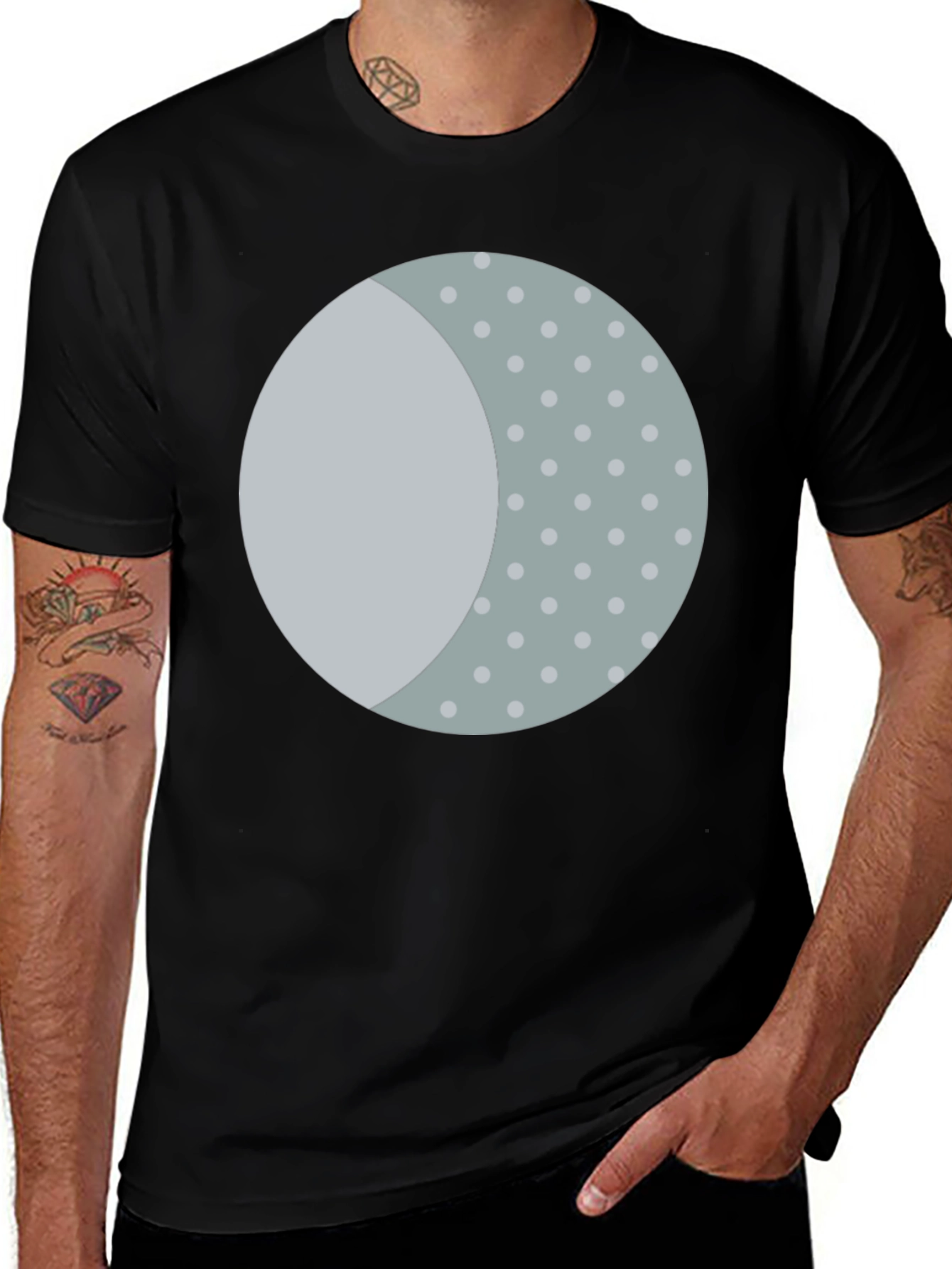 Unique Moon Phase Print Black T-Shirt