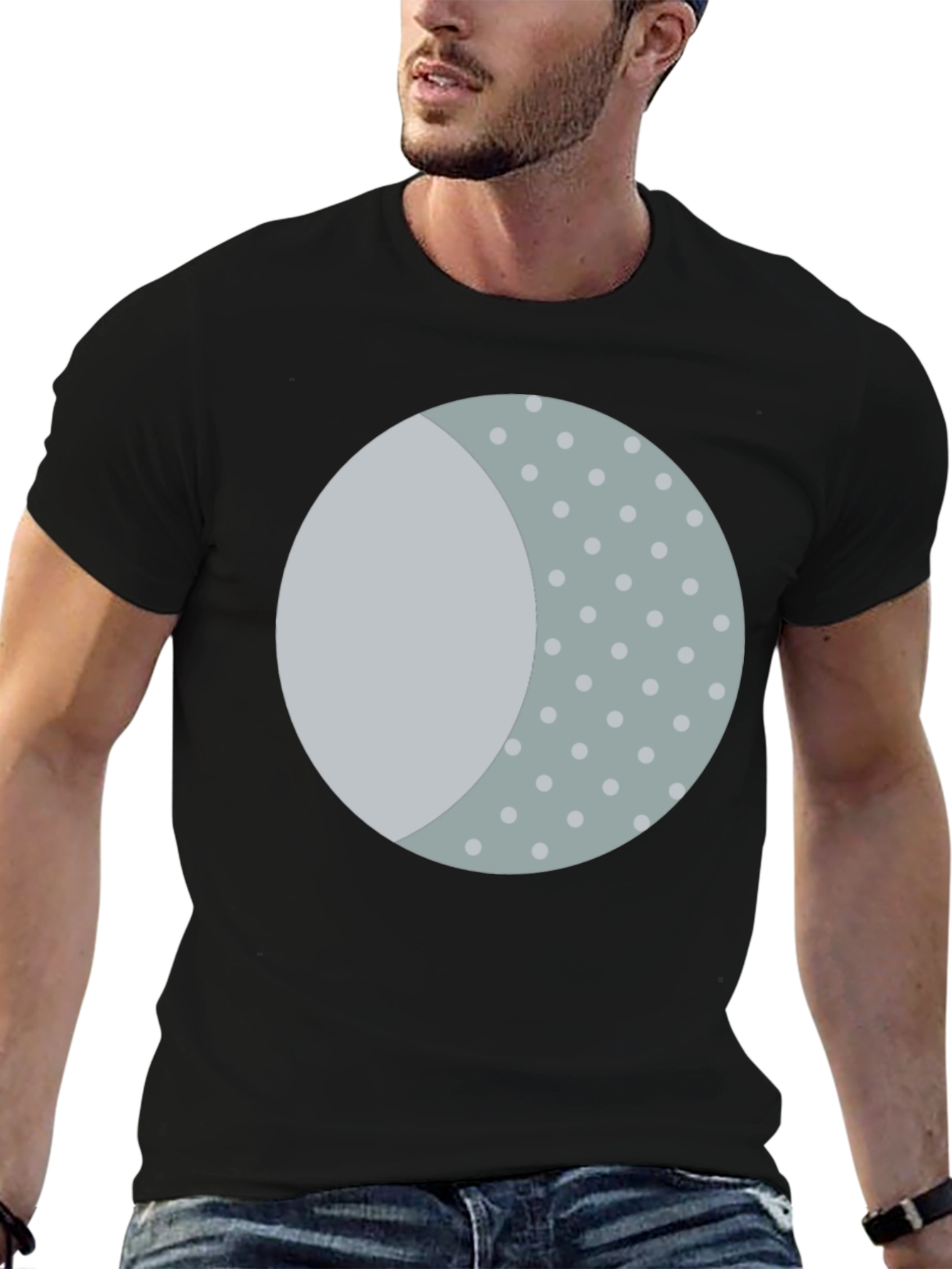 Unique Moon Phase Print Black T-Shirt