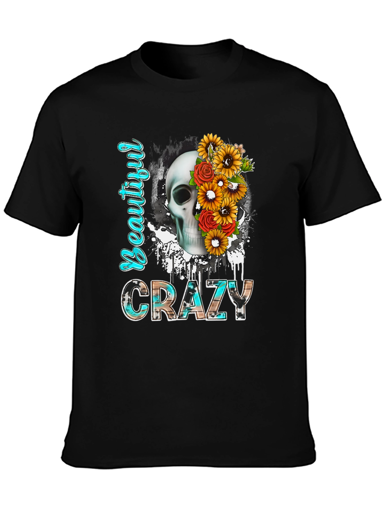 Beautiful Crazy Skull Floral T-Shirt