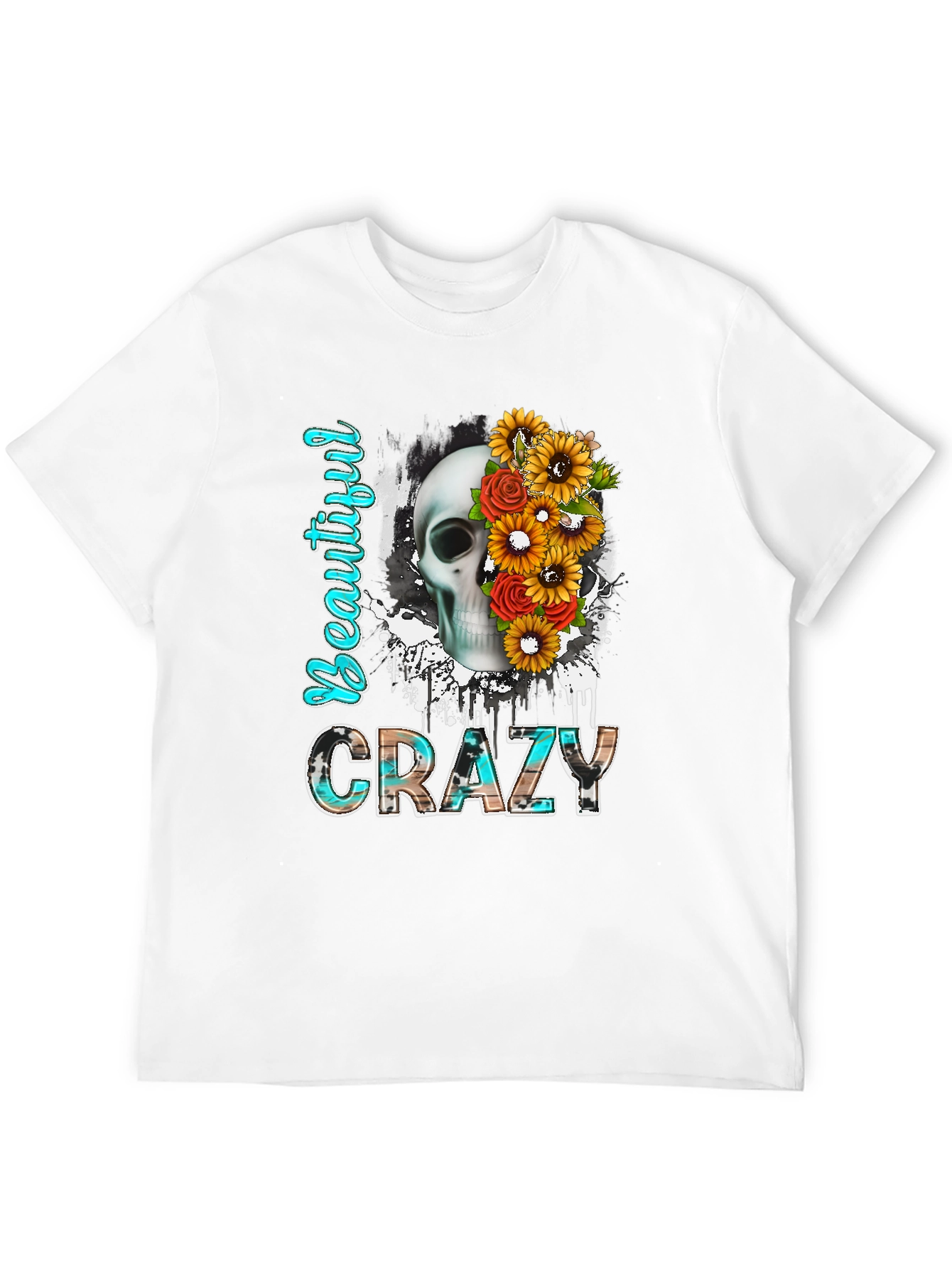Beautiful Crazy Skull Floral T-Shirt