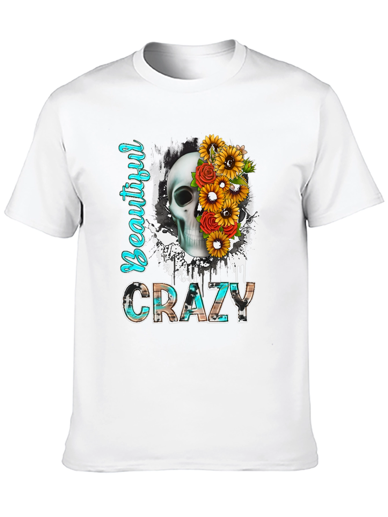 Beautiful Crazy Skull Floral T-Shirt