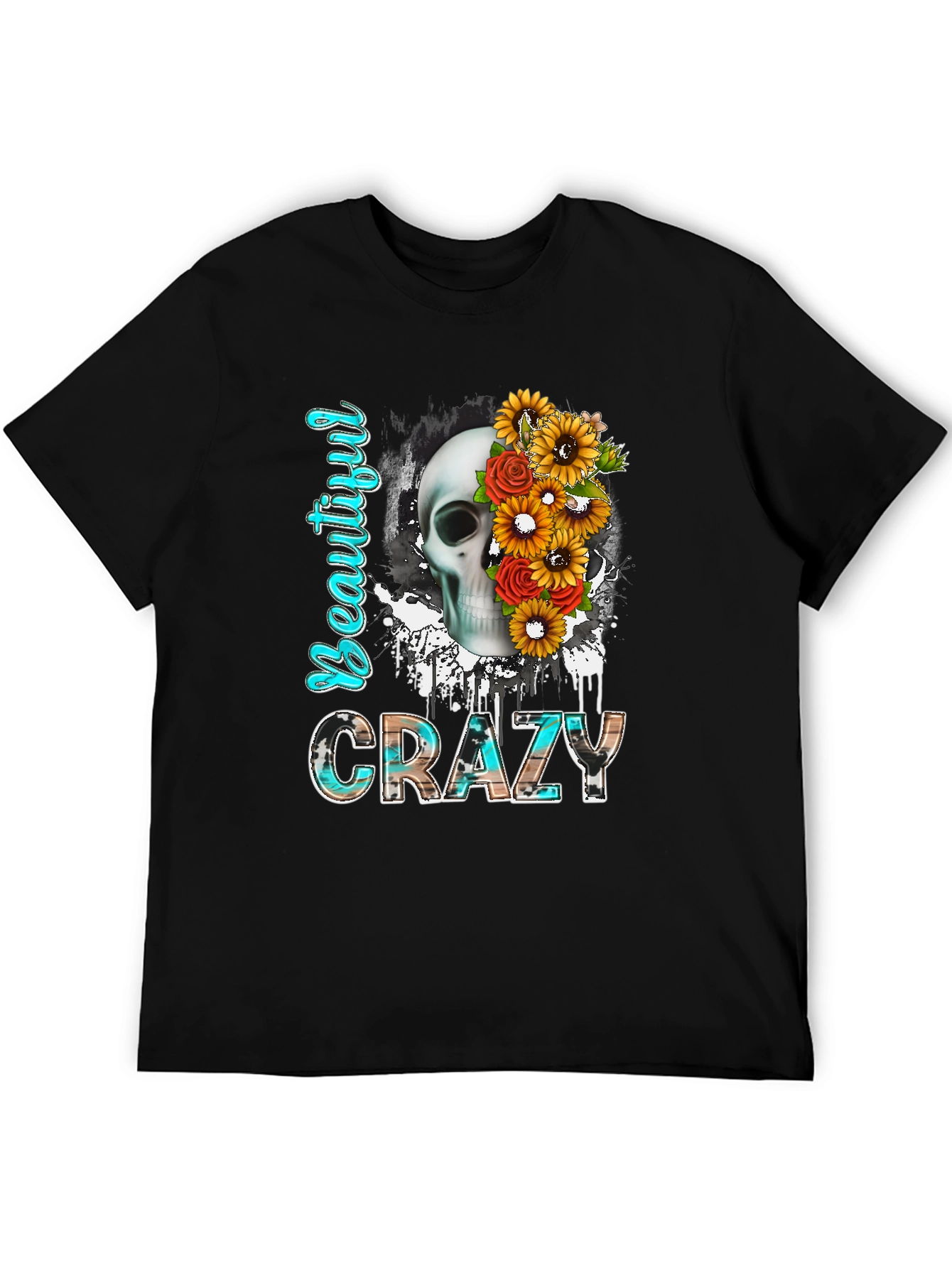 Beautiful Crazy Skull Floral T-Shirt
