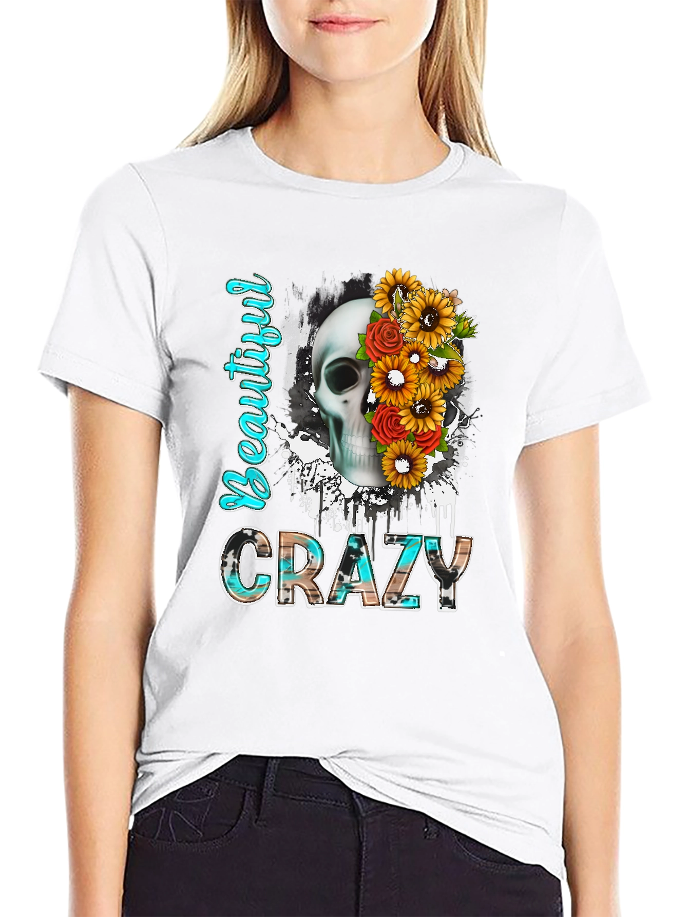Beautiful Crazy Skull Floral T-Shirt