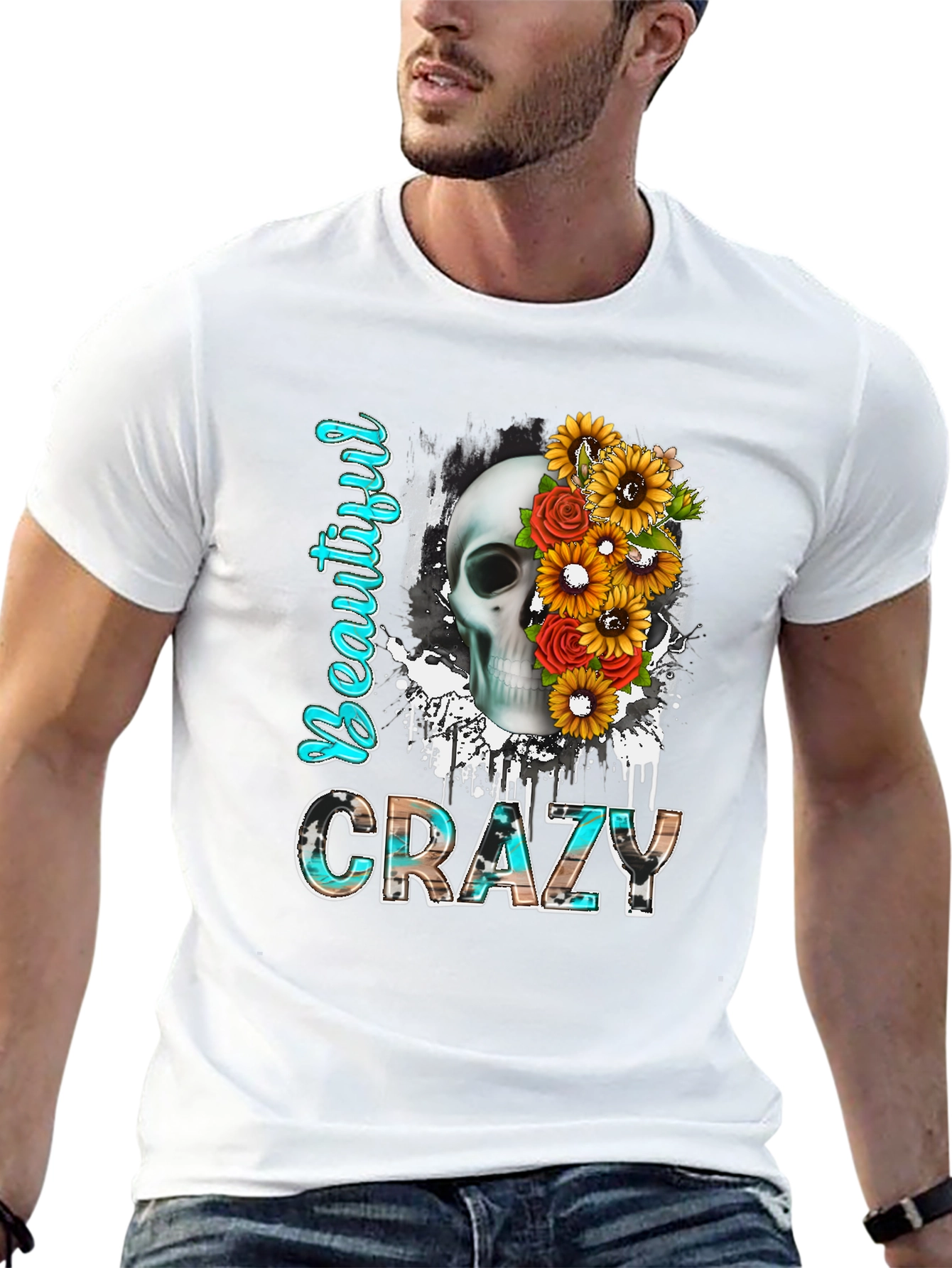 Beautiful Crazy Skull Floral T-Shirt