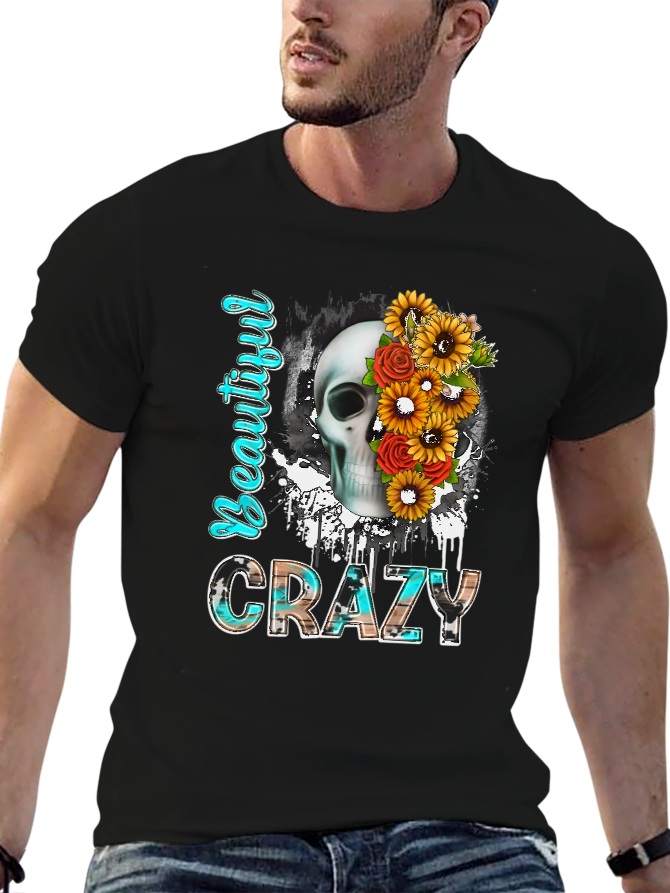 Beautiful Crazy Skull Floral T-Shirt