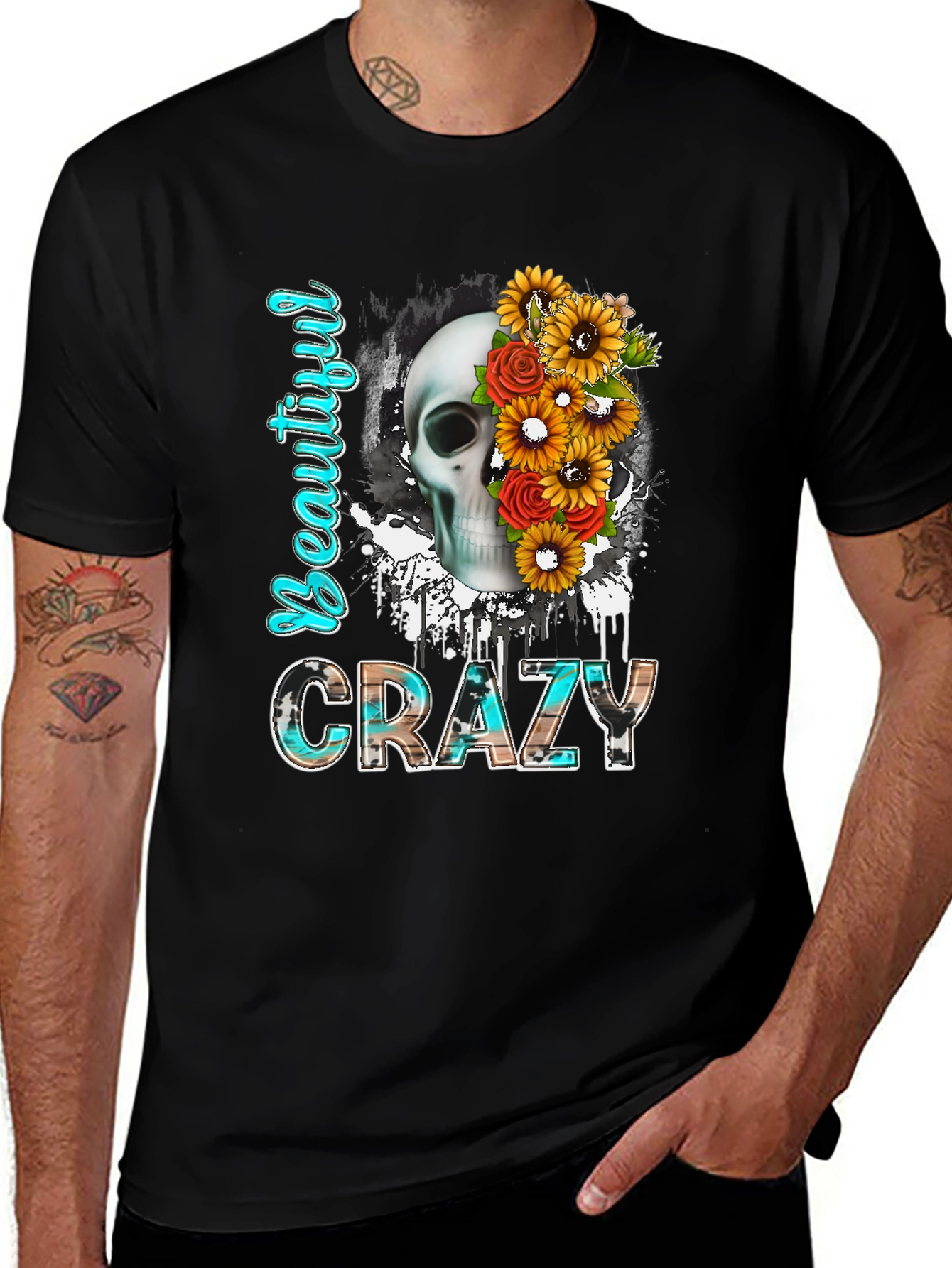Beautiful Crazy Skull Floral T-Shirt
