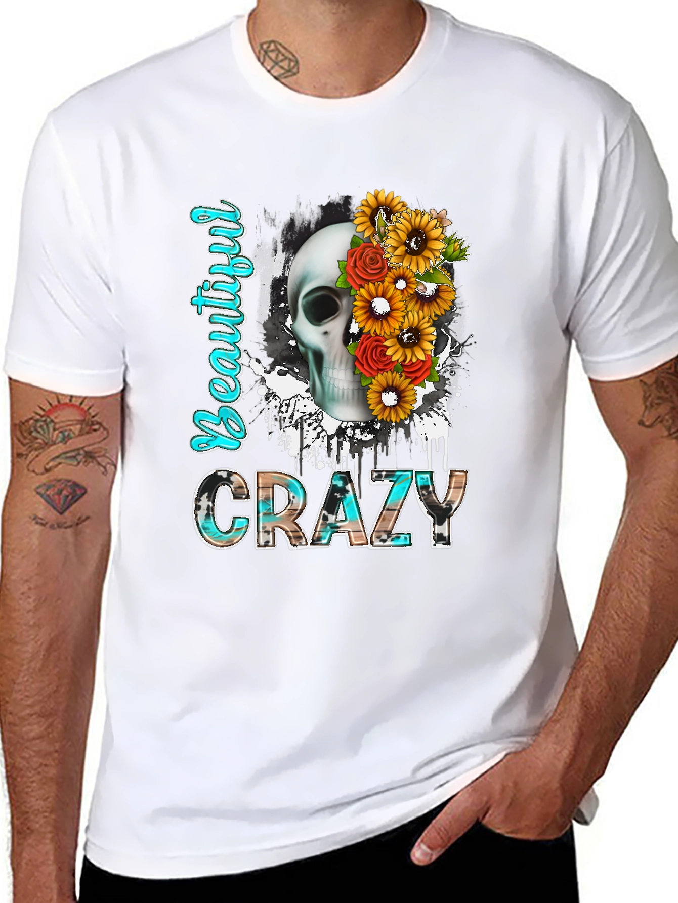 Beautiful Crazy Skull Floral T-Shirt