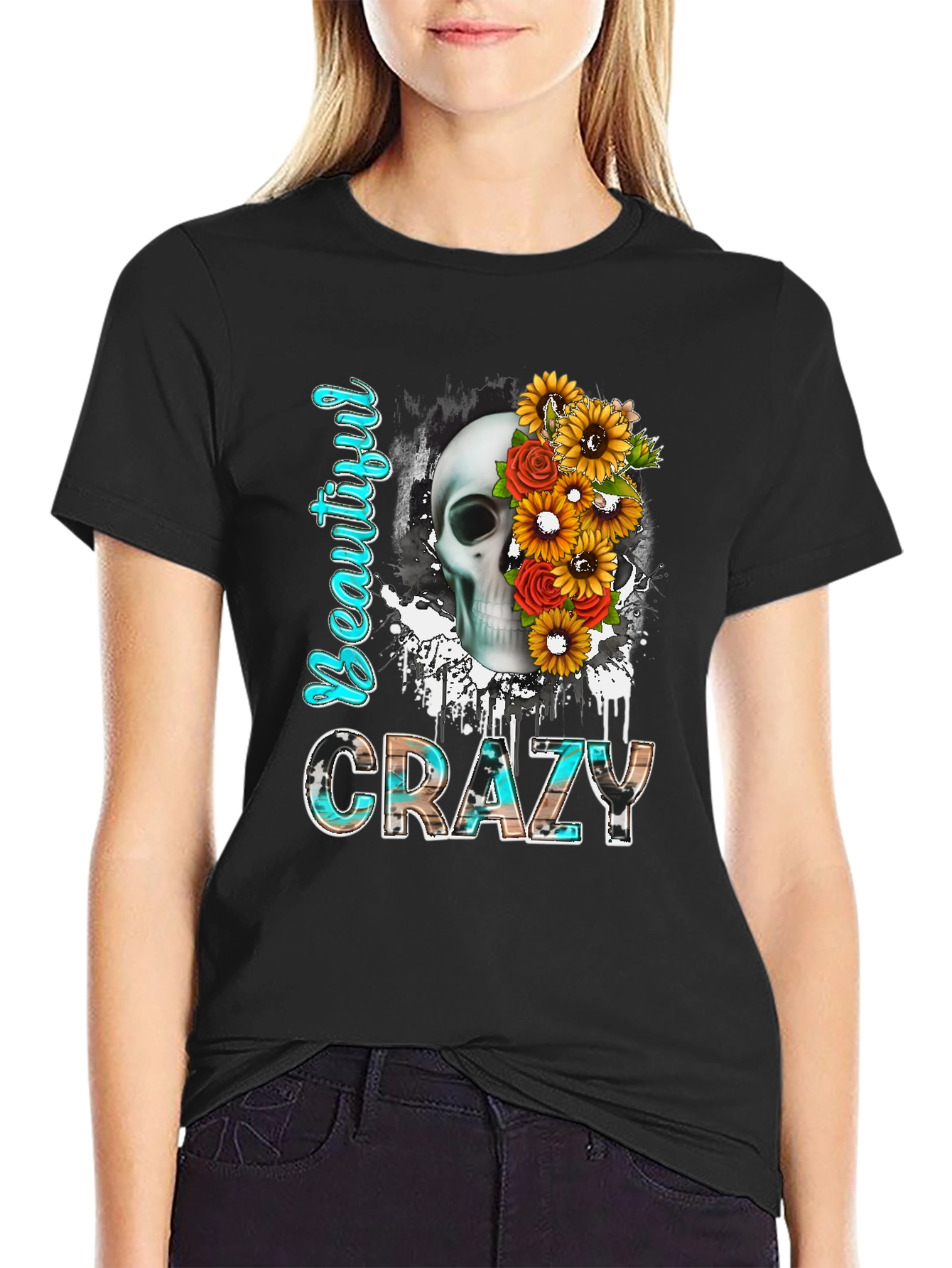 Beautiful Crazy Skull Floral T-Shirt
