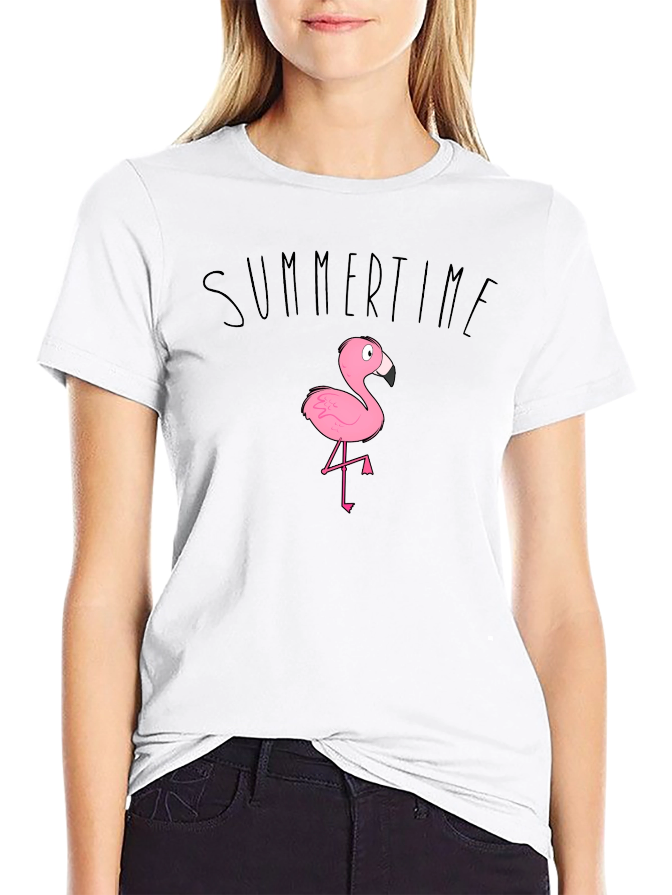 Summertime Flamingo Graphic Tee - Black