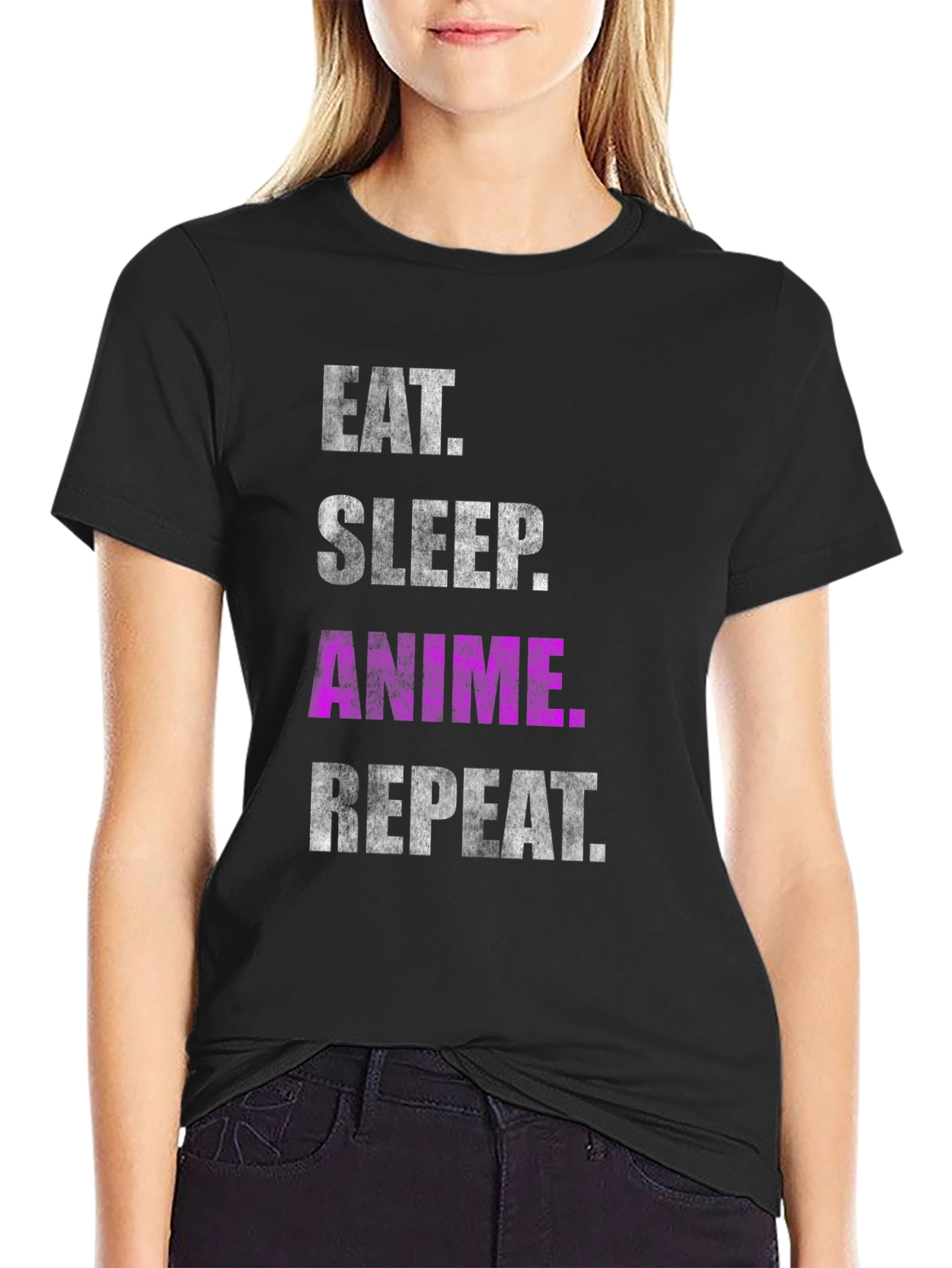 Eat Sleep Anime Repeat Black T-Shirt