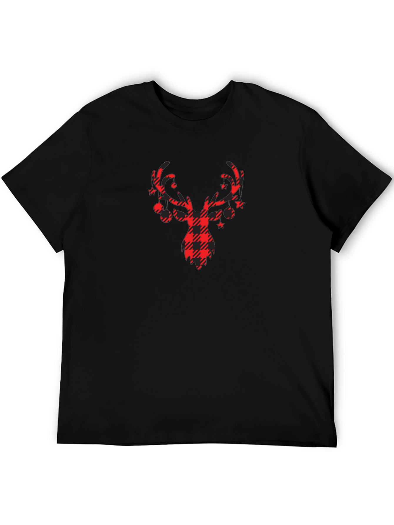 Plaid Reindeer Graphic T-Shirt - Holiday Style