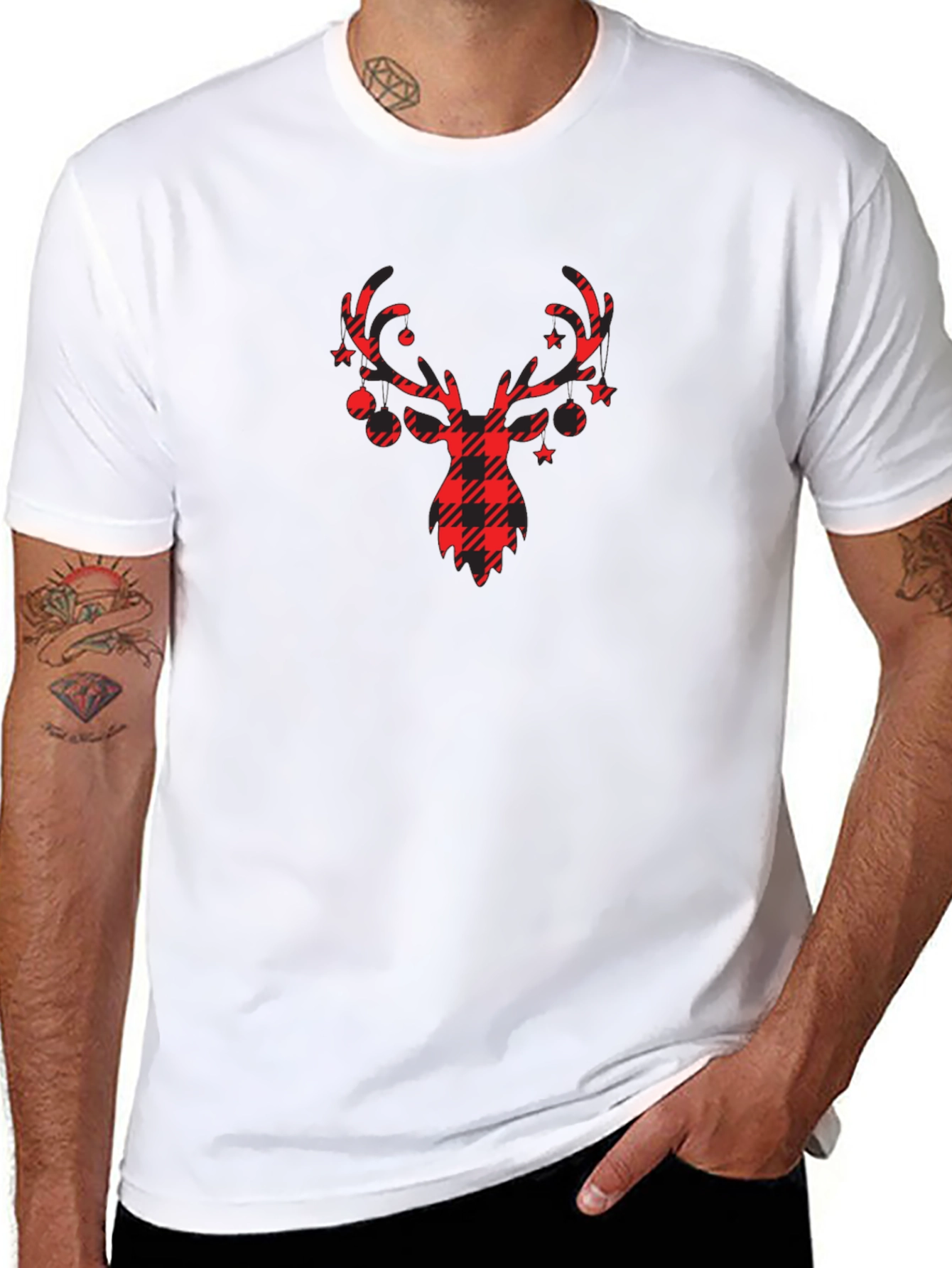 Plaid Reindeer Graphic T-Shirt - Holiday Style