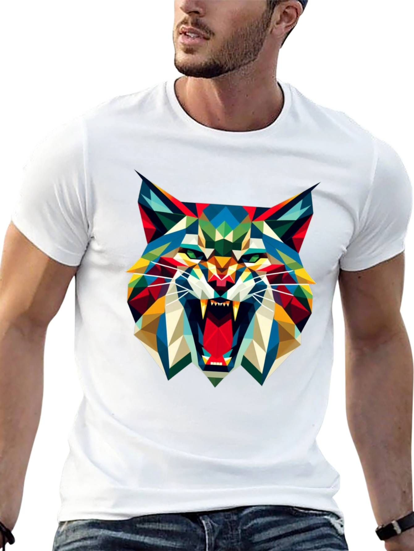 Geometric Wolf Graphic Tee - Mens Black T-Shirt