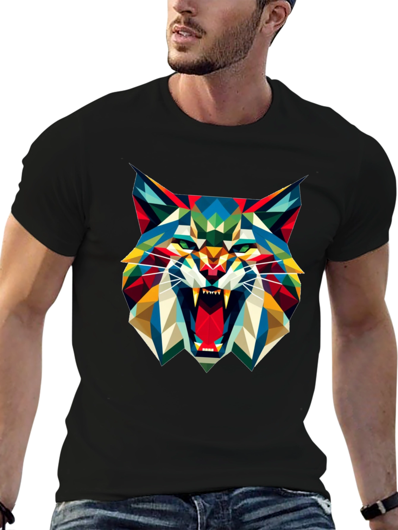 Geometric Wolf Graphic Tee - Mens Black T-Shirt