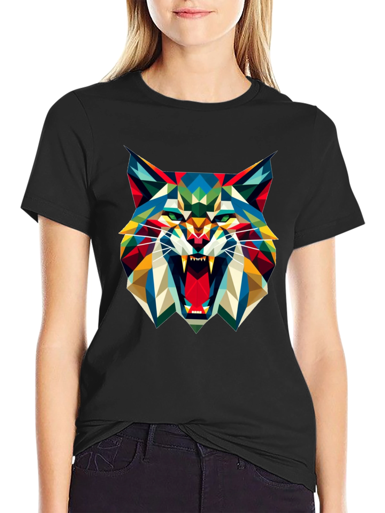 Geometric Wolf Graphic Tee - Mens Black T-Shirt