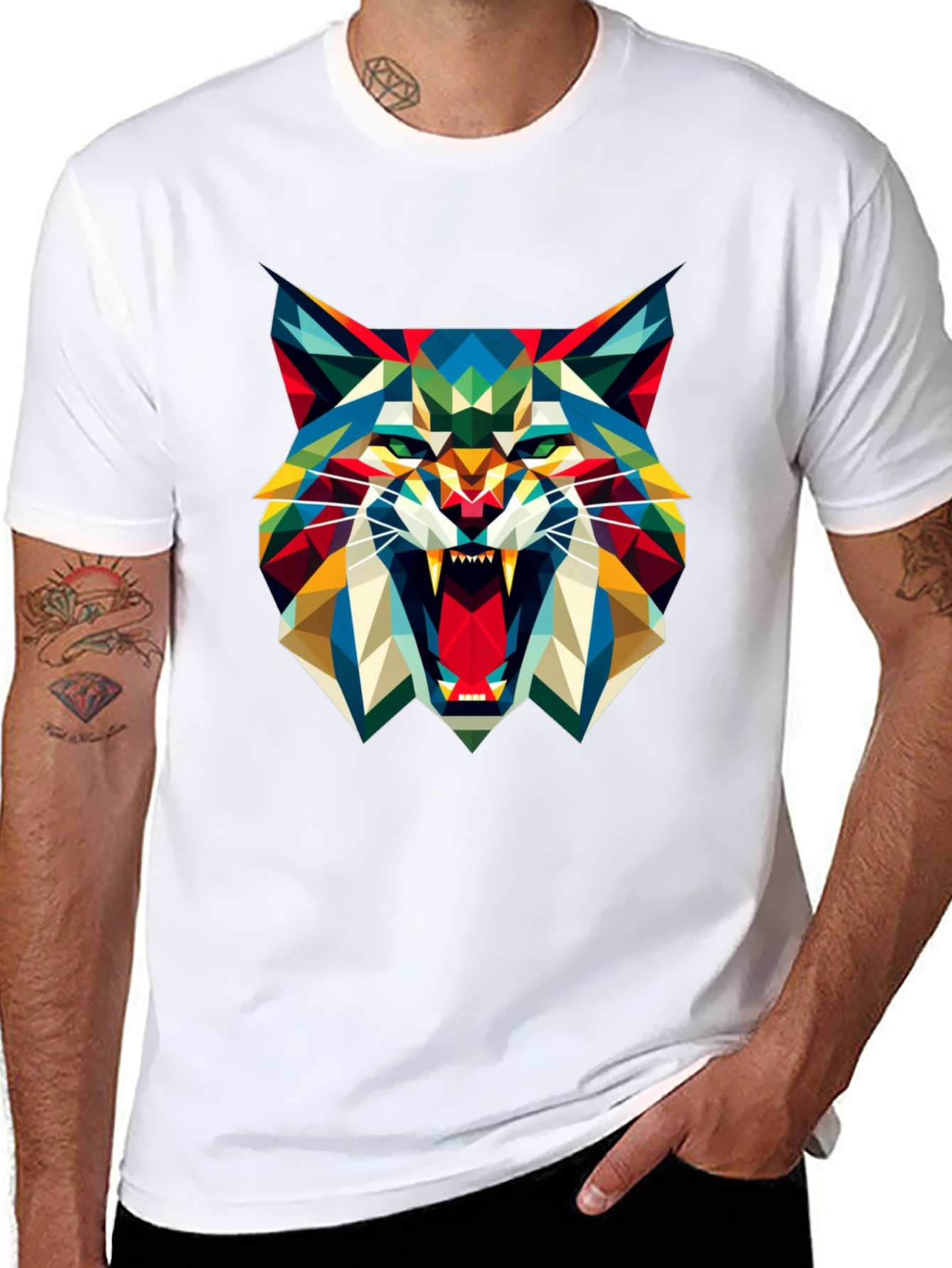 Geometric Wolf Graphic Tee - Mens Black T-Shirt