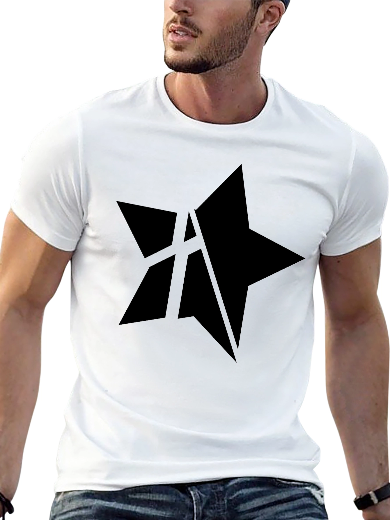 Mens Black Star Graphic Tee - Casual Style