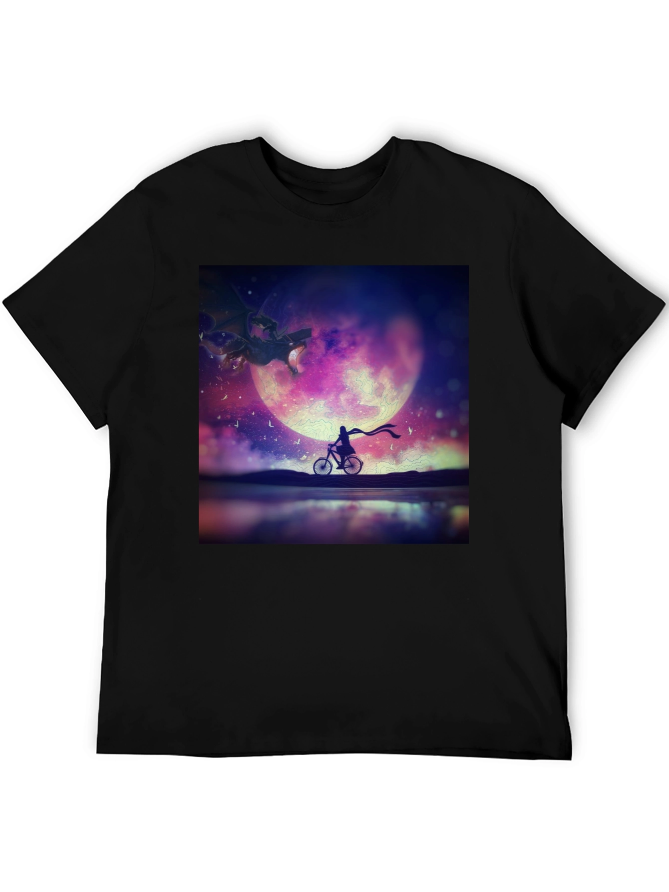 Fantasy Dragon Moon Rider Black T-Shirt
