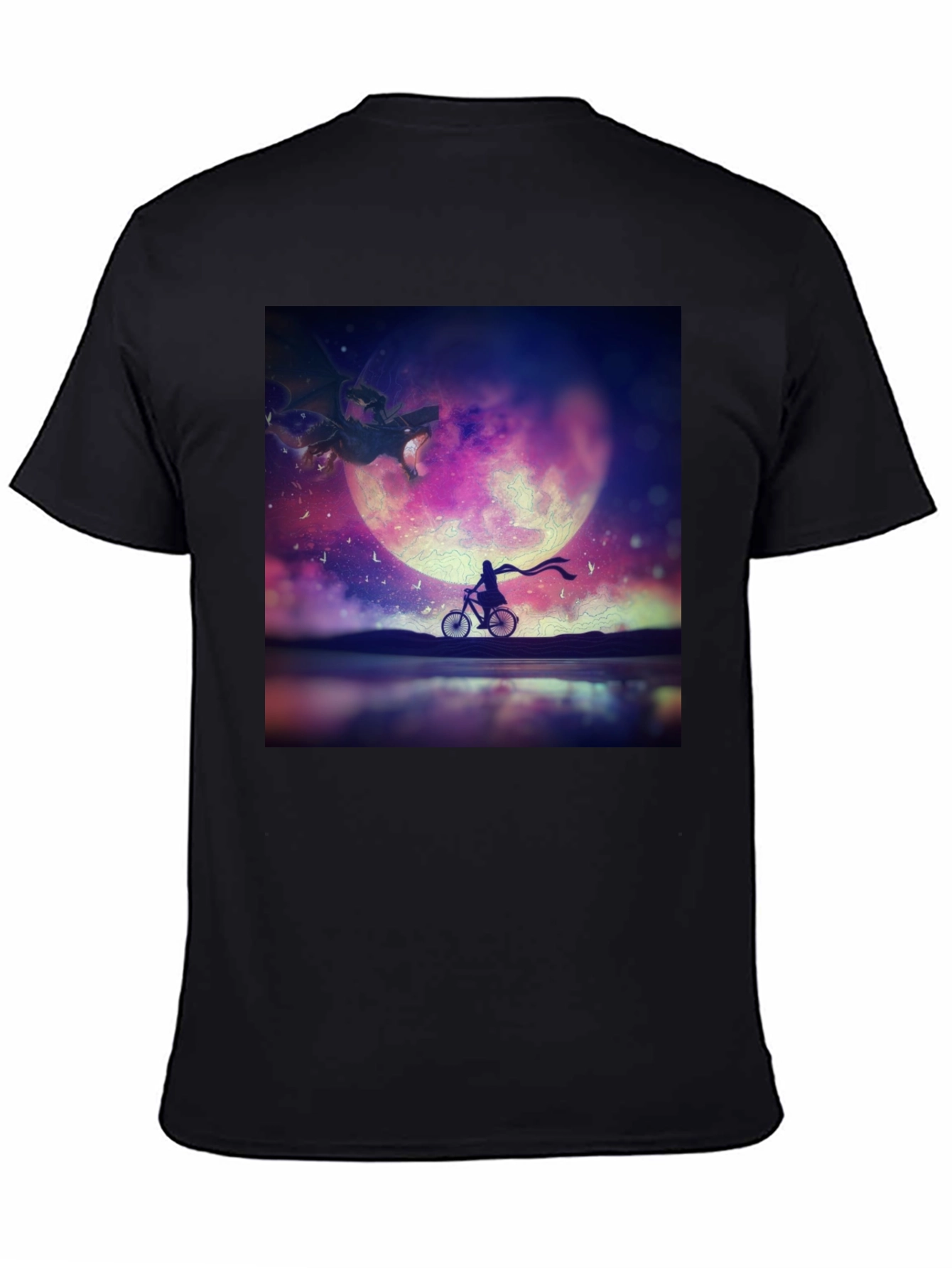 Fantasy Dragon Moon Rider Black T-Shirt