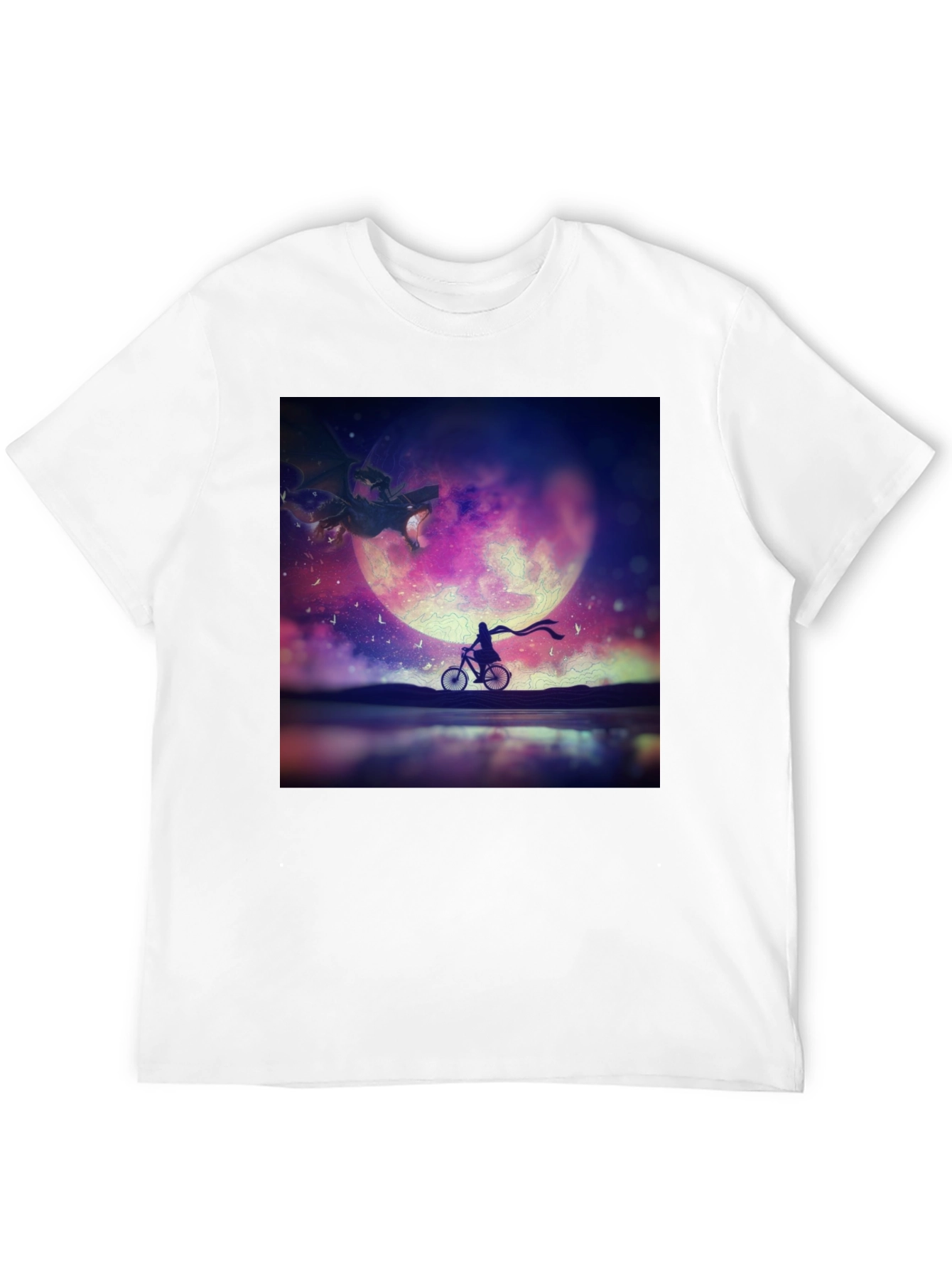 Fantasy Dragon Moon Rider Black T-Shirt