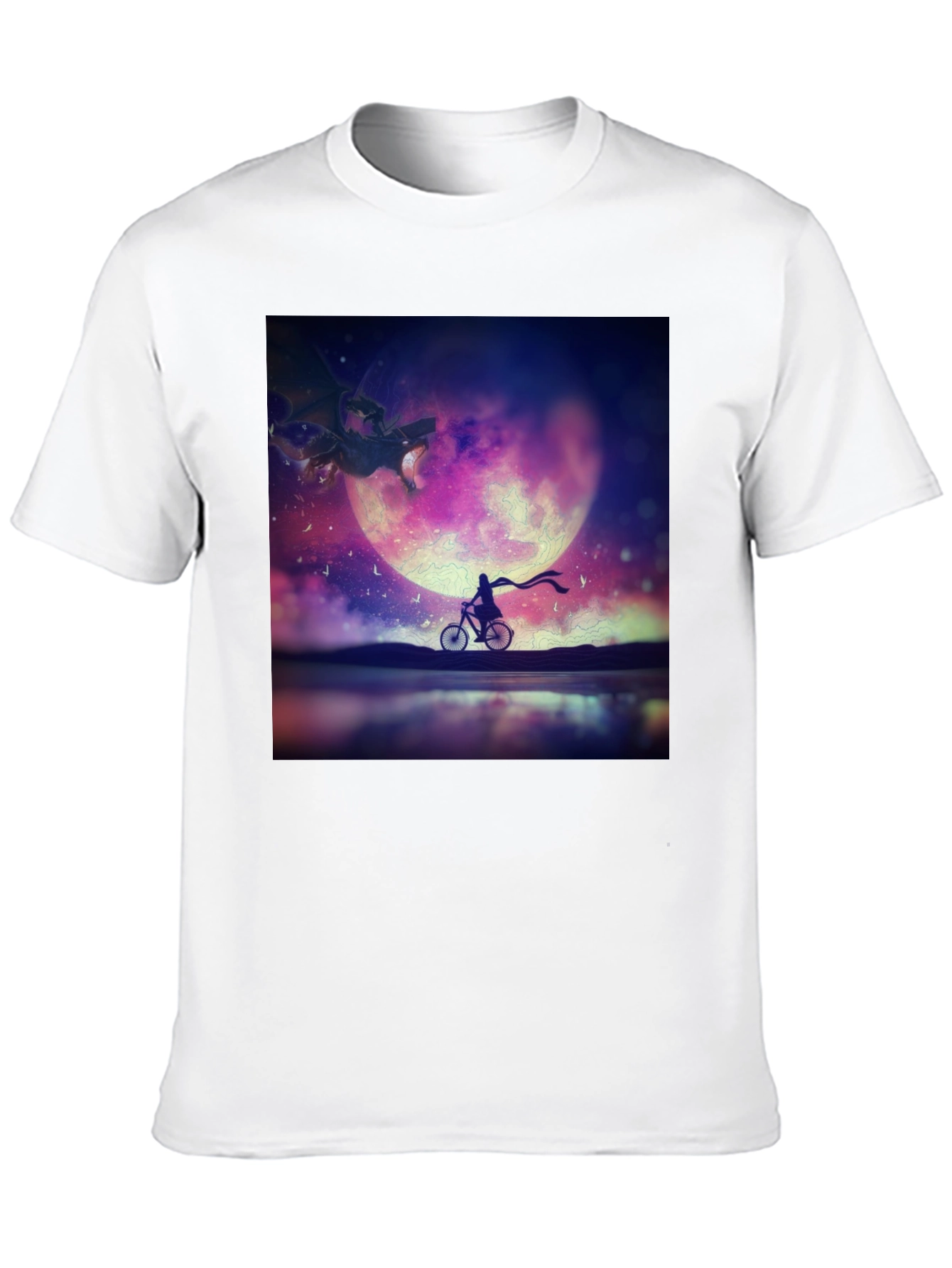 Fantasy Dragon Moon Rider Black T-Shirt