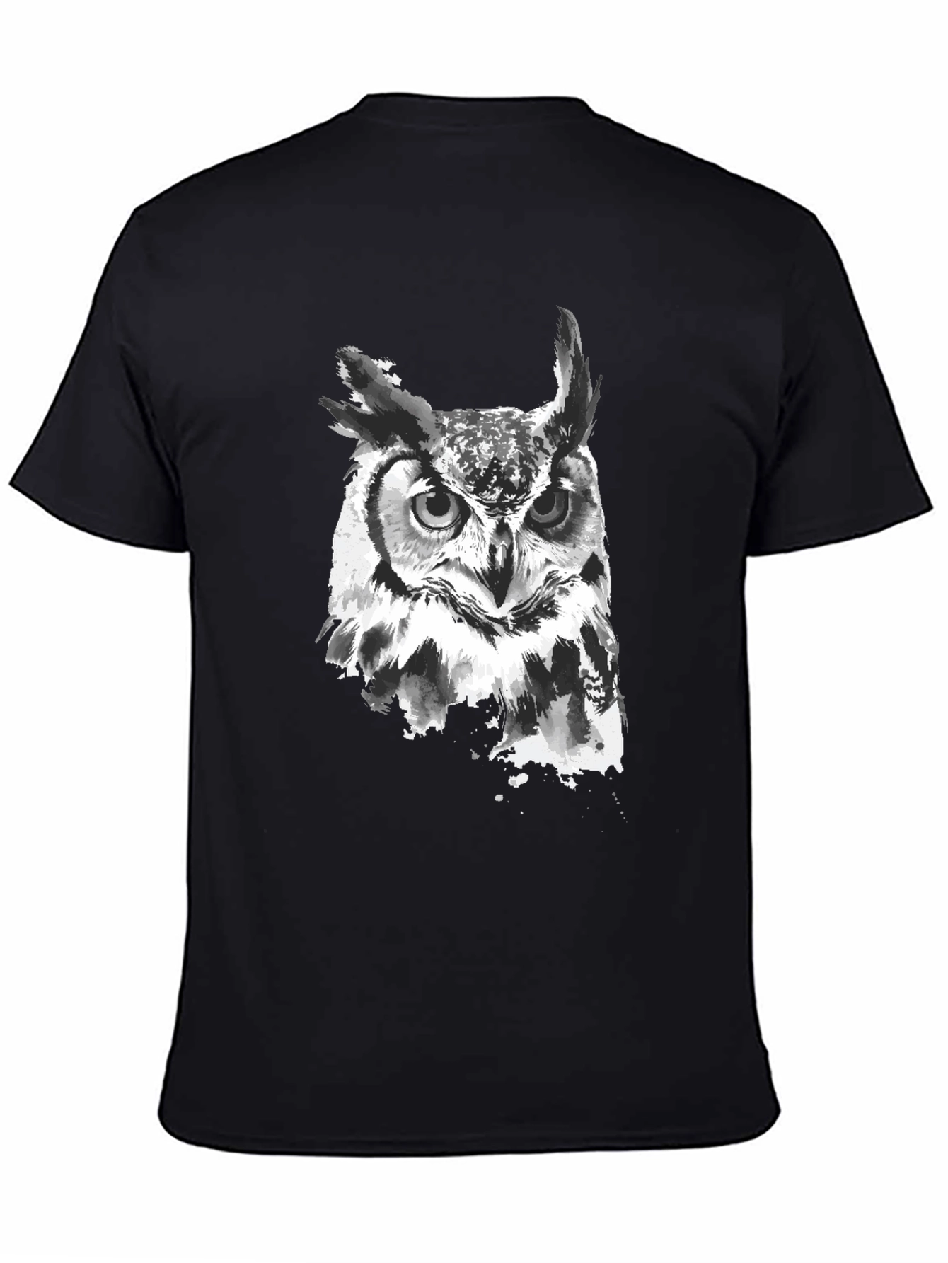 Mens Black Owl Graphic Print T-Shirt