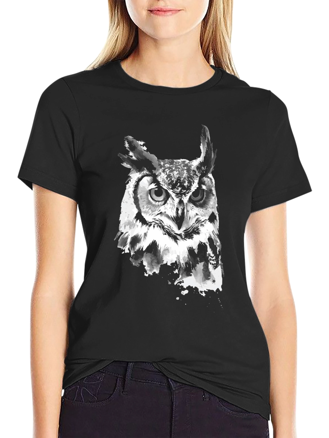 Mens Black Owl Graphic Print T-Shirt
