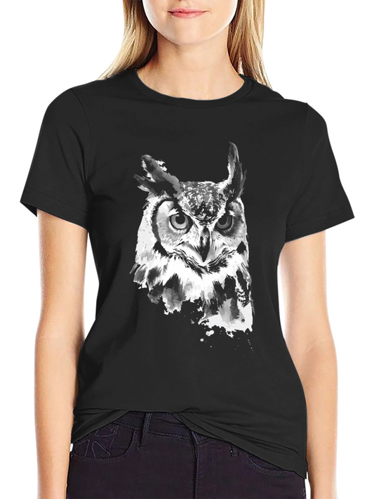 Mens Black Owl Graphic Print T-Shirt