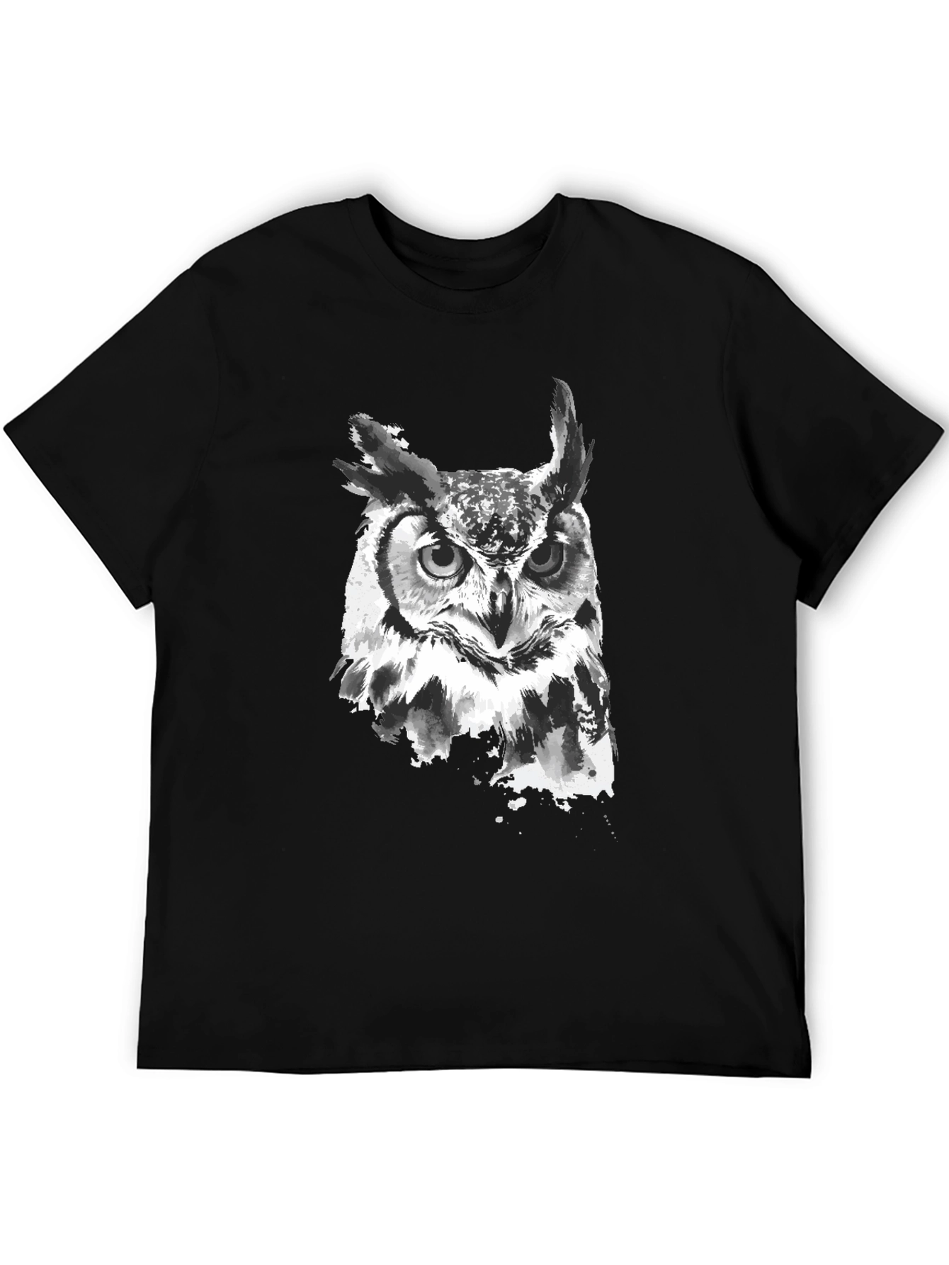 Mens Black Owl Graphic Print T-Shirt