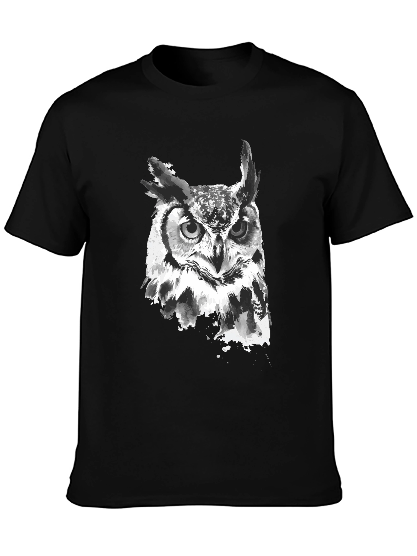 Mens Black Owl Graphic Print T-Shirt