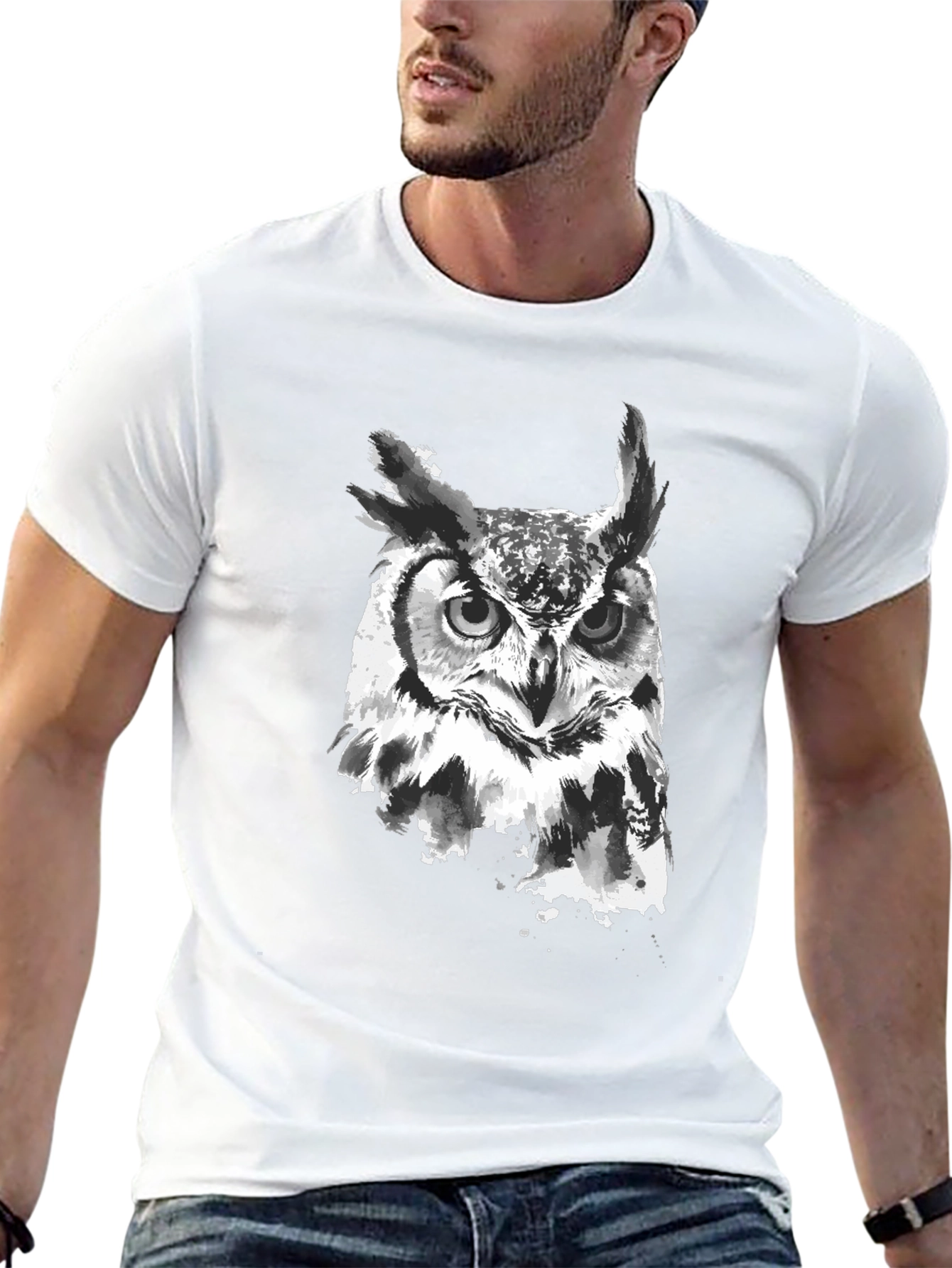 Mens Black Owl Graphic Print T-Shirt