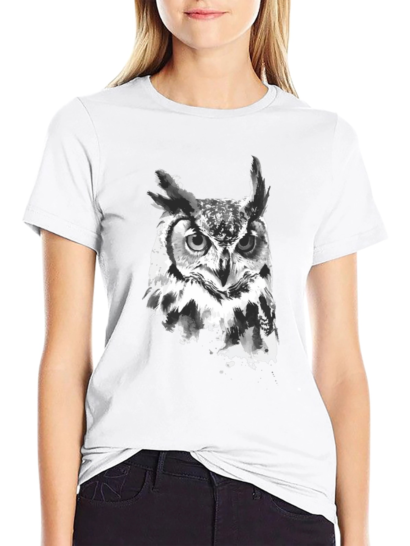 Mens Black Owl Graphic Print T-Shirt