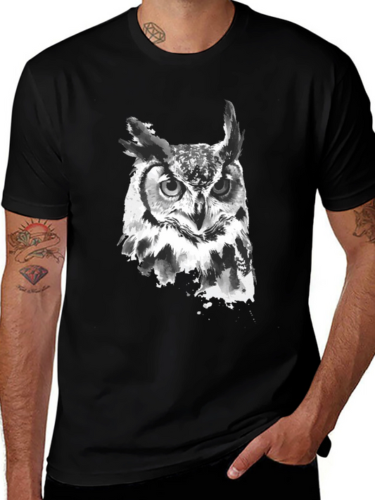 Mens Black Owl Graphic Print T-Shirt