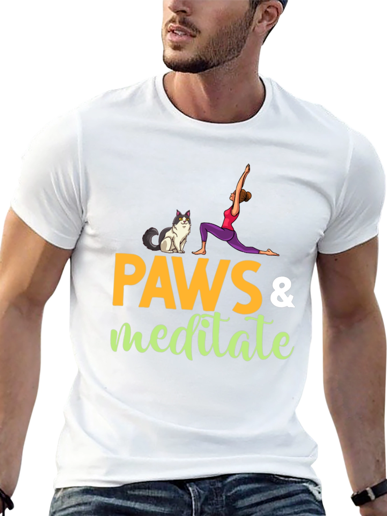 Paws & Meditate Black Graphic T-Shirt