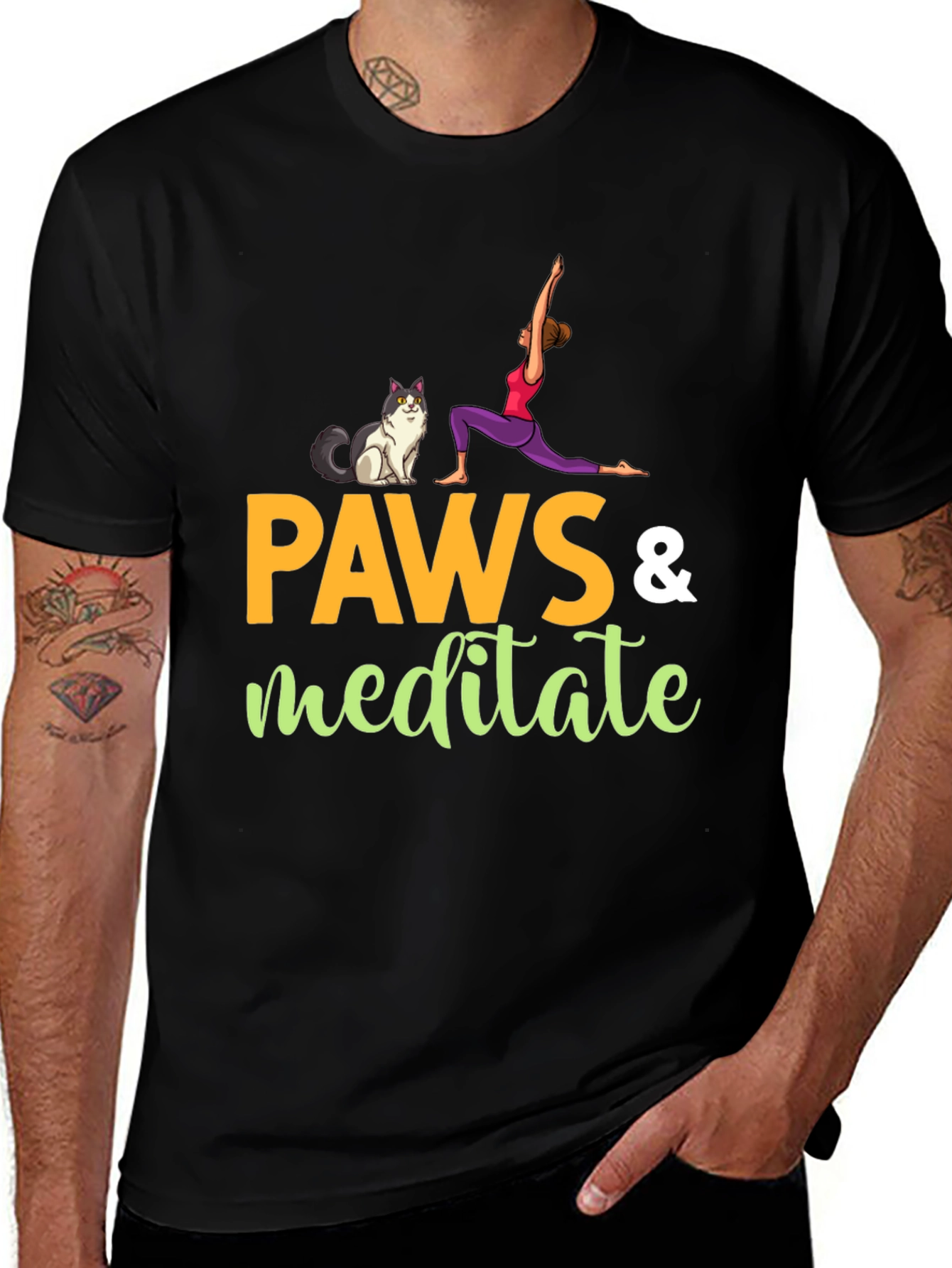 Paws & Meditate Black Graphic T-Shirt