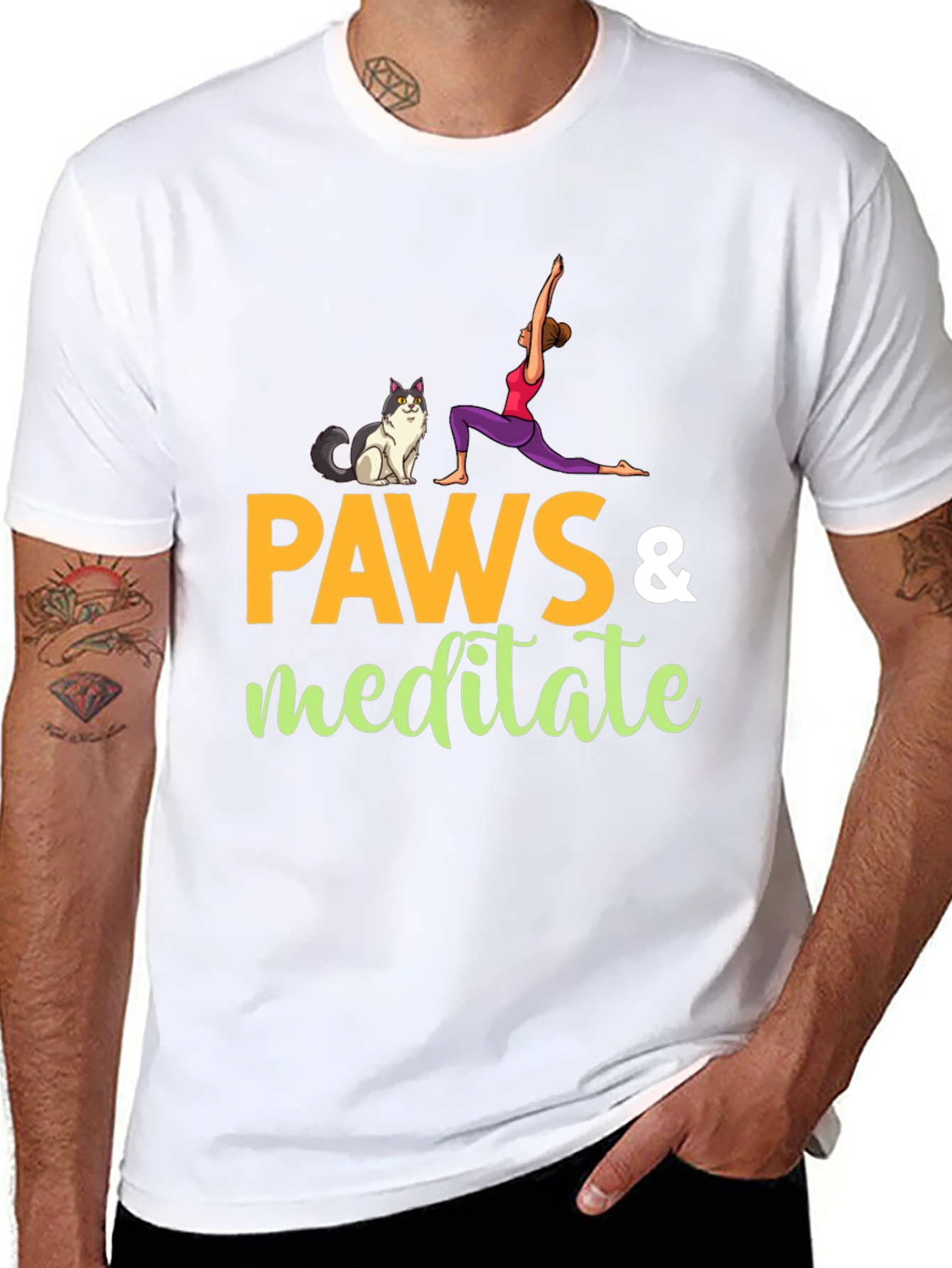 Paws & Meditate Black Graphic T-Shirt
