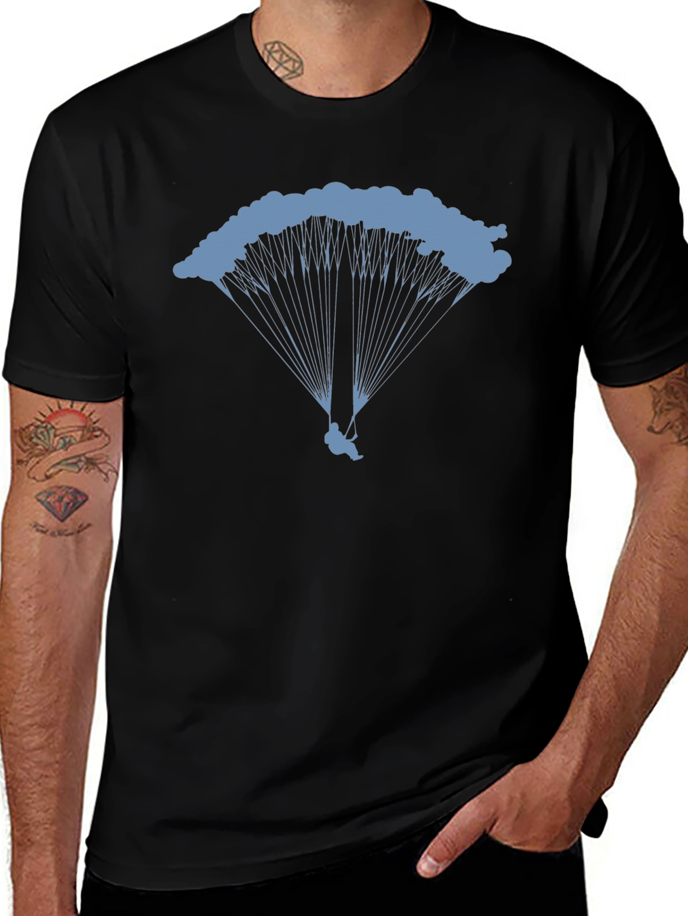 Skydiving Graphic Tee - Black Cotton T-Shirt