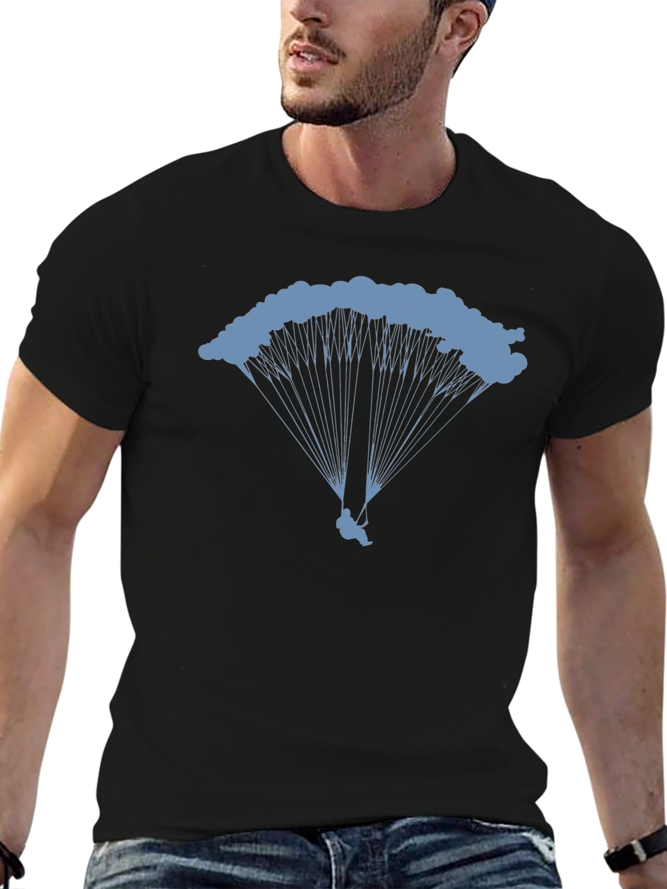 Skydiving Graphic Tee - Black Cotton T-Shirt