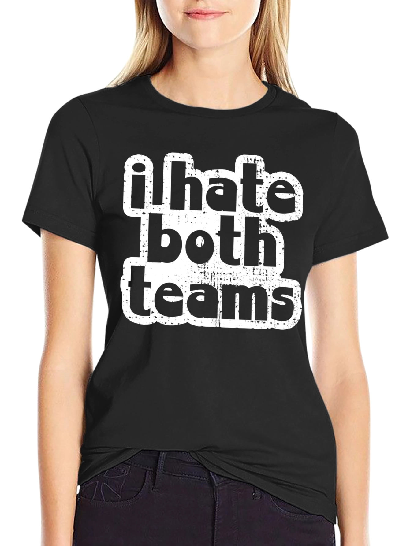 I Hate Both Teams Black Graphic T-Shirt