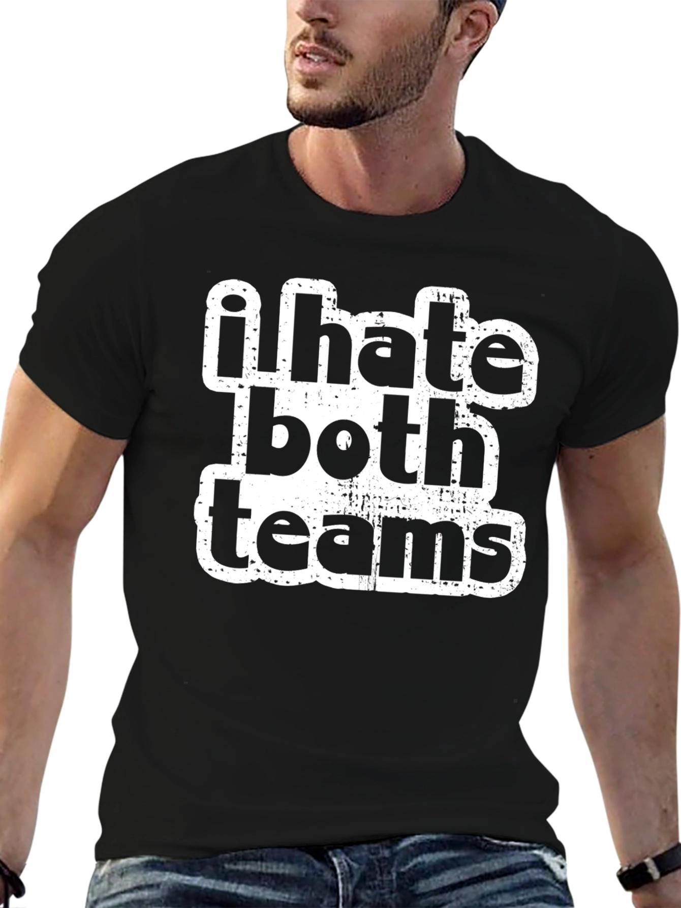 I Hate Both Teams Black Graphic T-Shirt