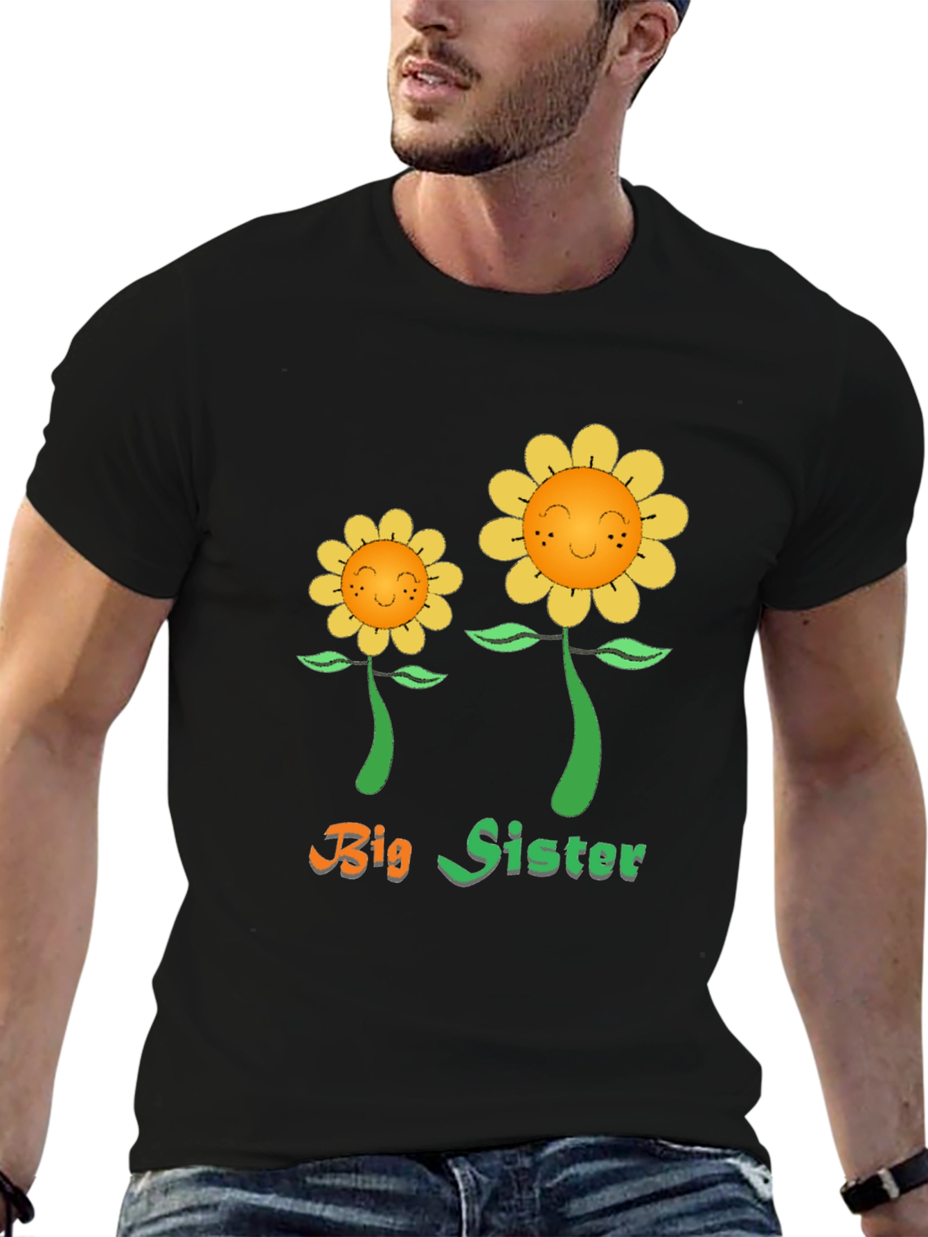 Big Sister Sunflower Graphic Tee - Black